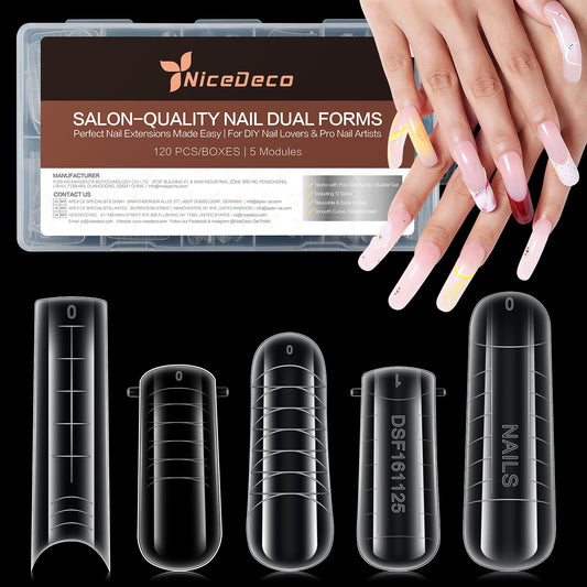 Poly Extension Gel Dual Nail Forms, 120pcs Nail Molds for Builder Extension, 5 Style 12 Size Dual Forms for Gel Nail Tips Nail Art Design Salon DIY Kit 2