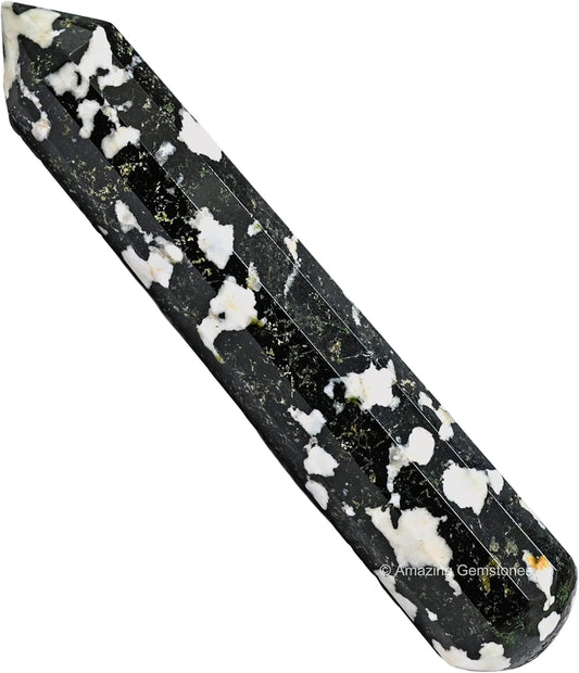 Amazing Gemstone Black and White Tourmaline Crystal Wand Massage Stick - Pelvic Wand Gua Sha for Adults - Crystals and Healing Stones Massage Wands for Adults Gifts (Pointed)