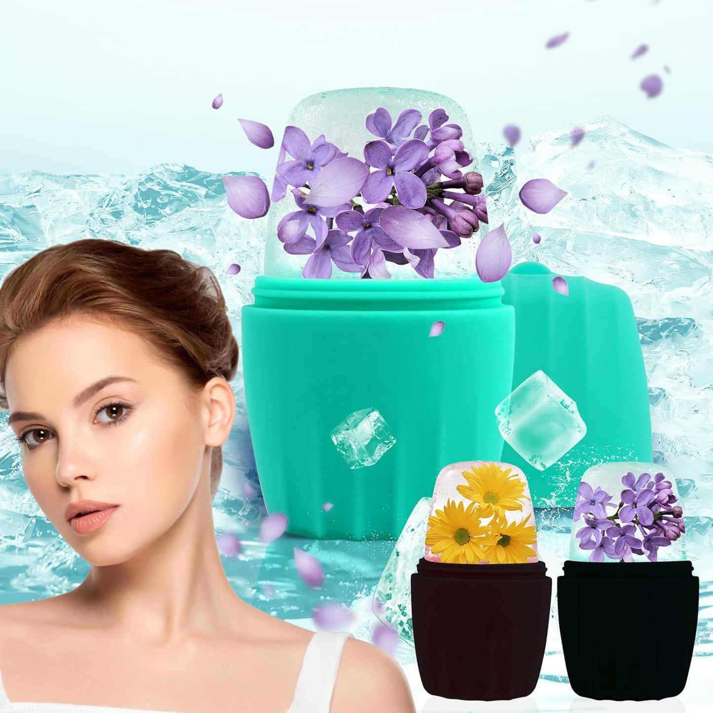 2Pack Ice Roller for Face, Qewro Silicone for Tone skin, Reusable Eye Puffiness Relief, Ice Roller Mold for Neck, Facial Roller to Remove Fine Lines Pores Anti Wrinkles (Black and Black)