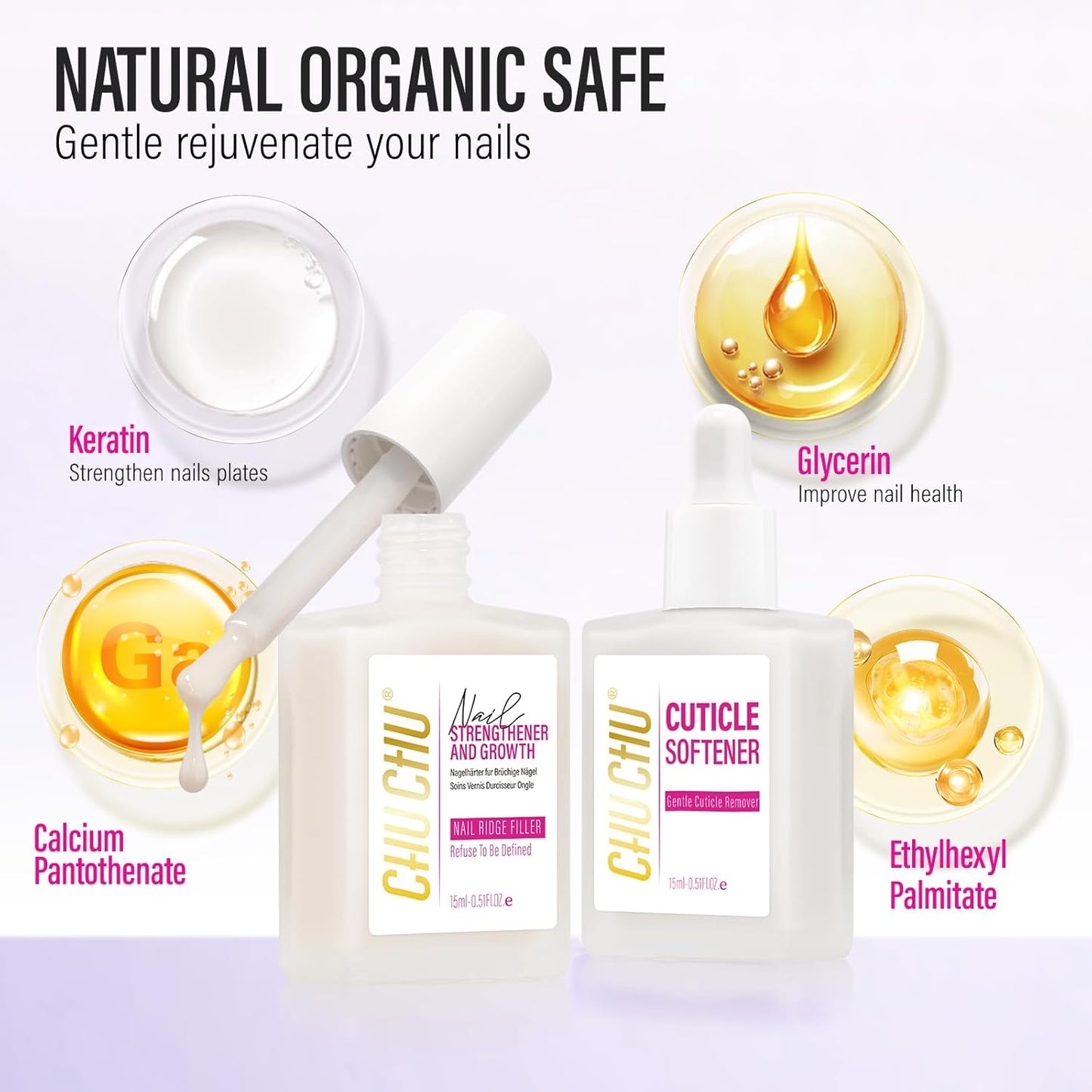 Nail Strengthener and Growth: Milky White Hardener and Repair & Cuticle Softener Set - Protein Ridge Filler Polish Quick Dry for Weak Peeling Brittle Nails - for Women Home Salon