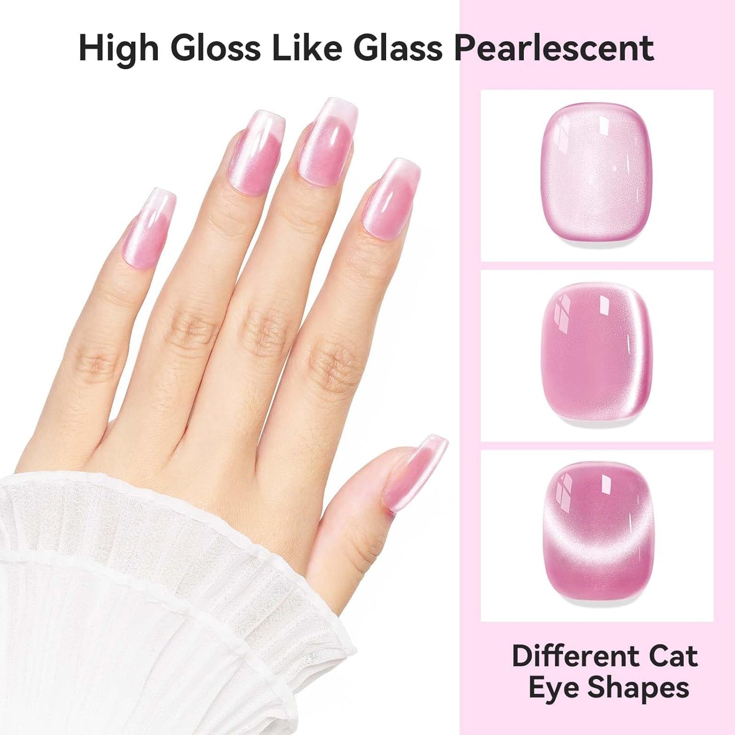 Cat Eye Gel Nail Polish, Moonlight Glitter Holographic Cateye Nail Polish with Magnet 12ML, Magnetic Mirror Glass Ceramics Smoothie UV Gel for Nail Art Manicure DIY at Home