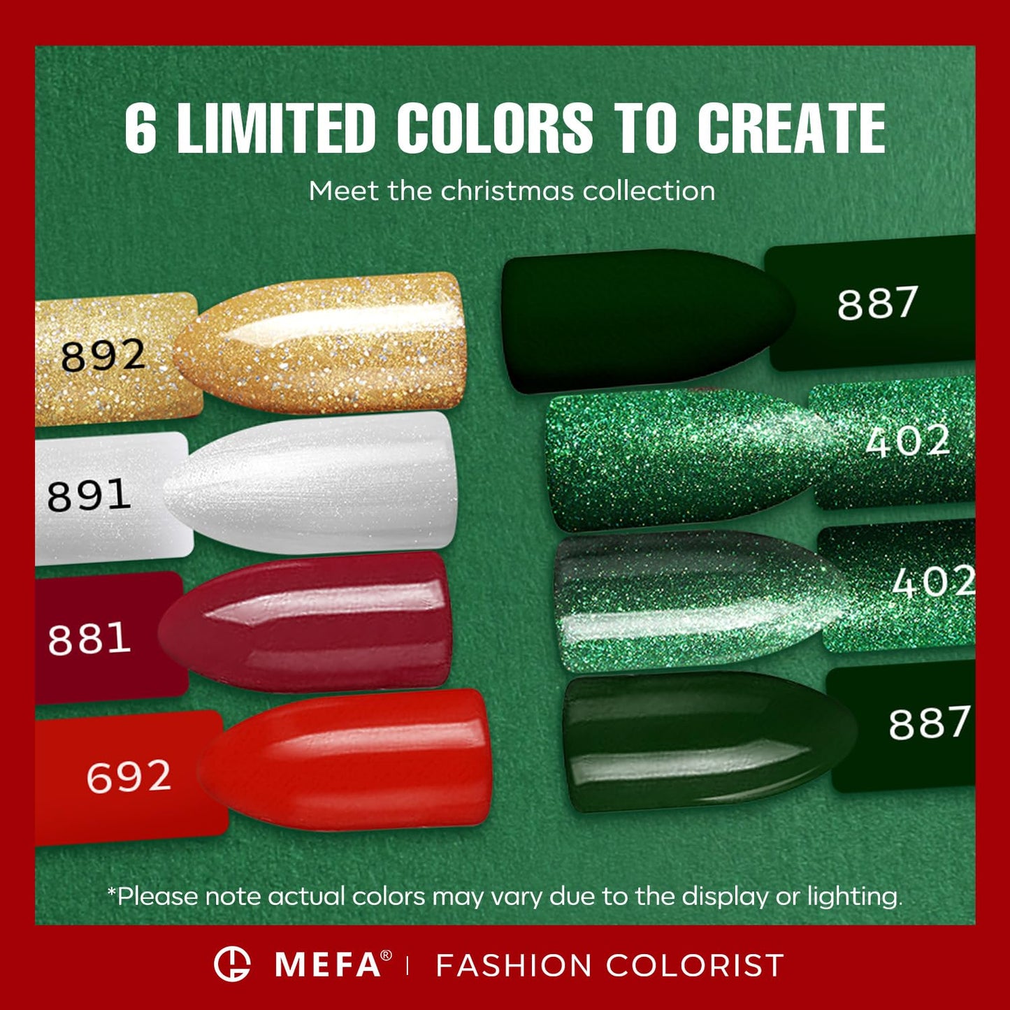 MEFA Gel Nail Polish Set, 6 Colors Burgundy Red Dark Green Glitter Gel Polish Silver Gold Sparkle Nail Polish Manicure Soak Off Salon Gifts for Women Girl