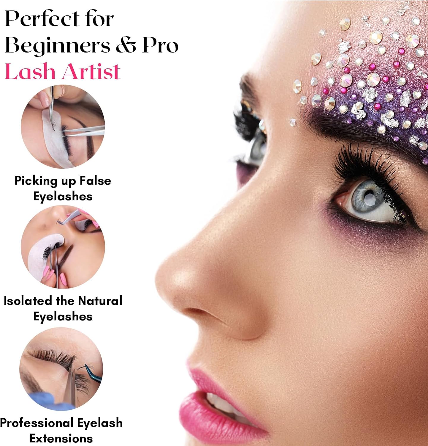 2Pcs Fiber Tip Lash Tweezers for Eyelash Extensions and Straight Isolation Tweezer Set – Professional Precision Fan Making, Mega Volume Boot Lashing, Classic & Mink Eyelashes, Black