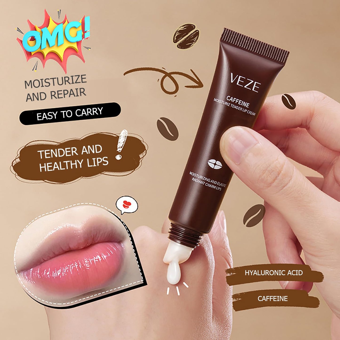 VENZEN Caffeine Moisturizing Tender Lip Cream Elastic Radiant Charm Coffee Lips Care 15g / 0.53oz
