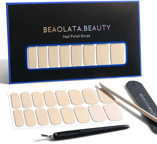 Nail Polish Strips, 32PCS Salon Quality Wraps, Long Lasting Gel Nail Stickers for Women Easy Apply& Remove (Nude Light Beige)