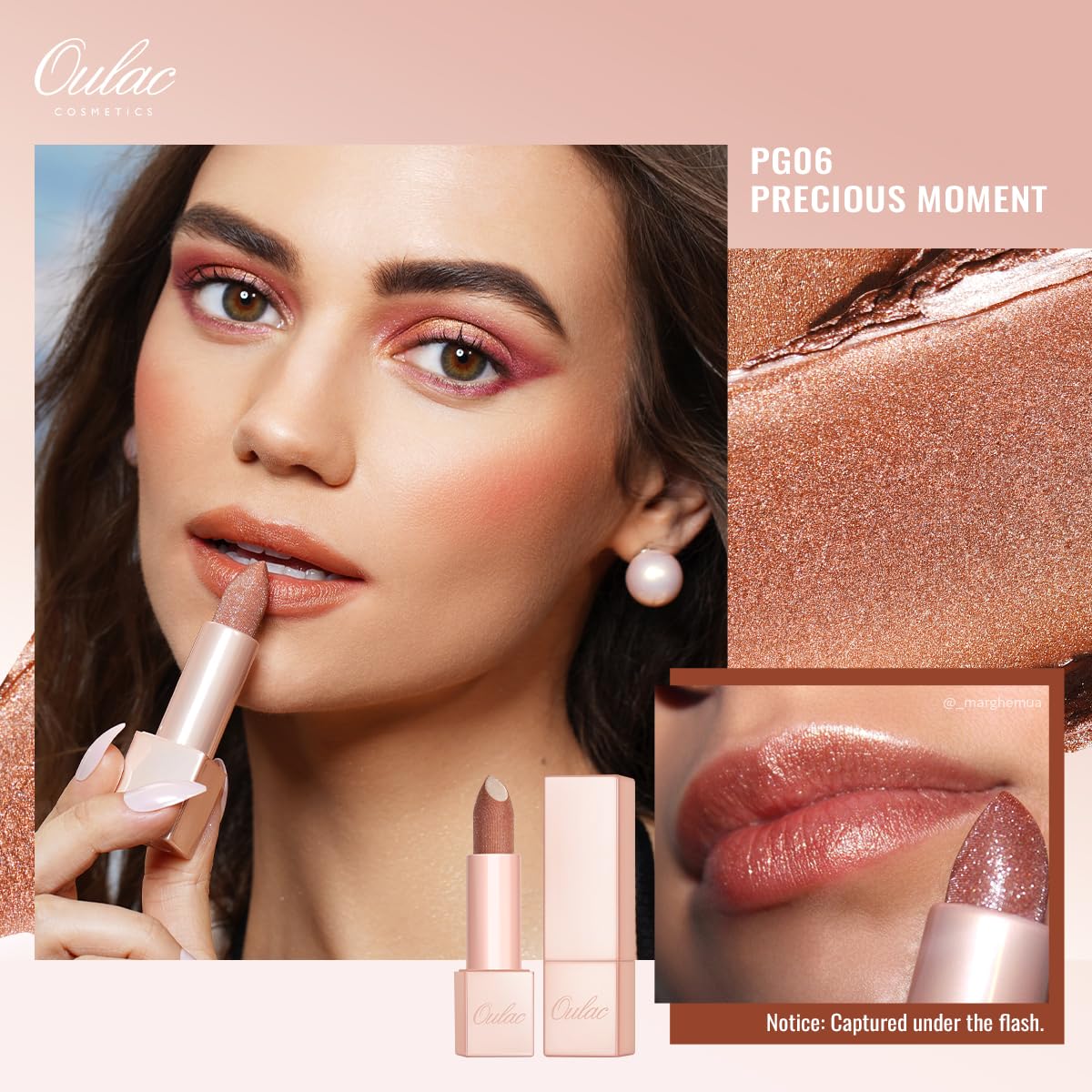 Oulac Moisture Nude Brown Lipstick Set 3PCS - Infinity High Shine Finish, Hydrating Vegan Lipstick Infused with Damask Rose Oil for All-Day Comfort, Gluten-Free, PG13+PG06+D06