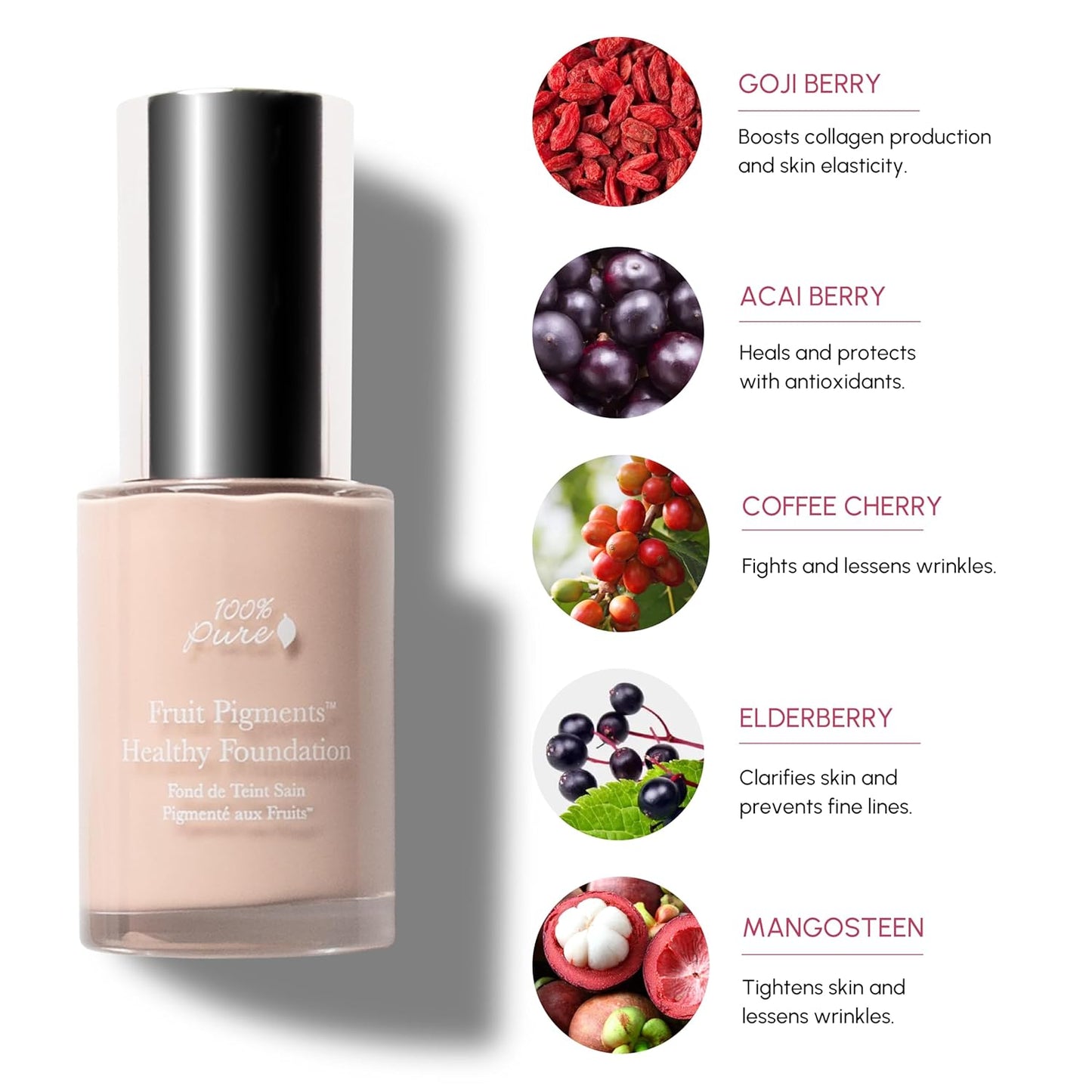 100% PURE Fruit Pigmented Healthy Foundation, Alpine Rose, Liquid Foundation Makeup, Anti-aging, Full Coverage, Matte Finish - 1 Fl Oz