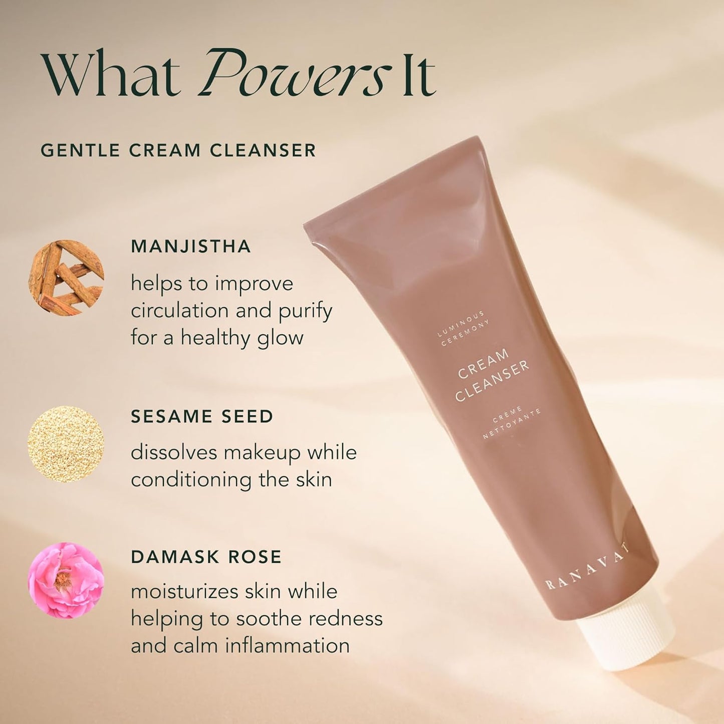 RANAVAT Cream Cleanser - Daily Facial Cleanser Doubles as Waterproof Eye Makeup Remover - Gentle Face Wash to Detoxify and Nourish (3.4 oz)