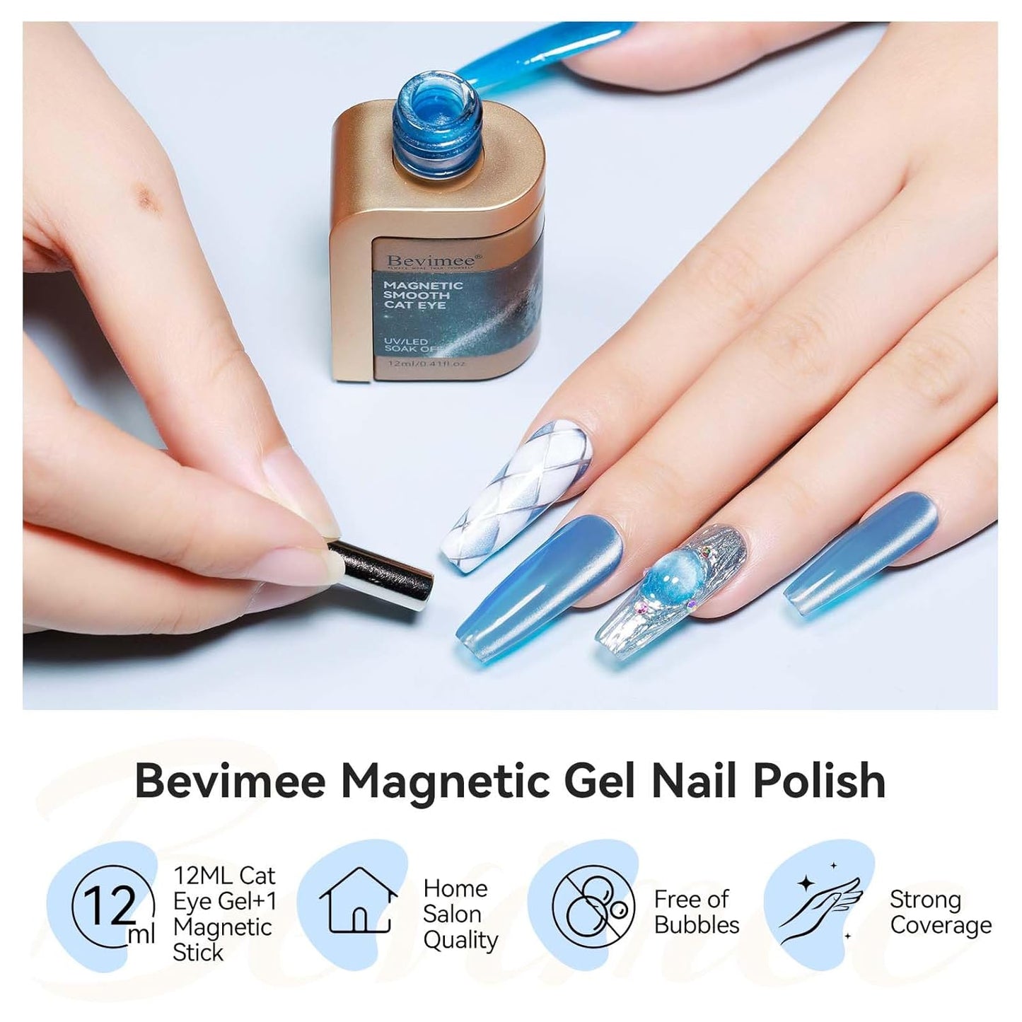 Moonlight Cat Eye Gel Nail Polish 12ML Blue Glitter Magnetic Gel Polish Velvet Ceramic Effect Crystal Shimmer Cateye Soak Off Manicure Salon At Home 1Pc