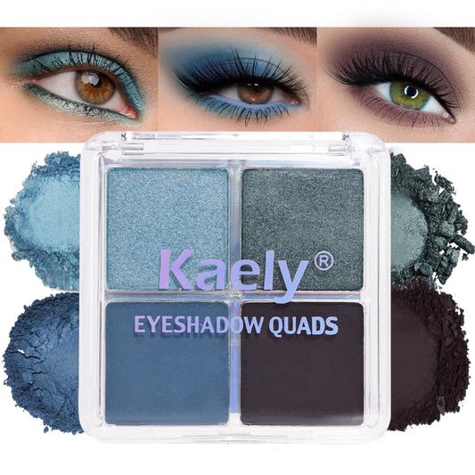 Kaely Powder Eyeshadow Quad, Blue Taupe Matte Glitter Eyeshadow Palette Makeup, Neutral Eye Shadow Palette for Older Women Pigmented Waterproof, sombras para ojos, Blendable, Cruelty-free, 13