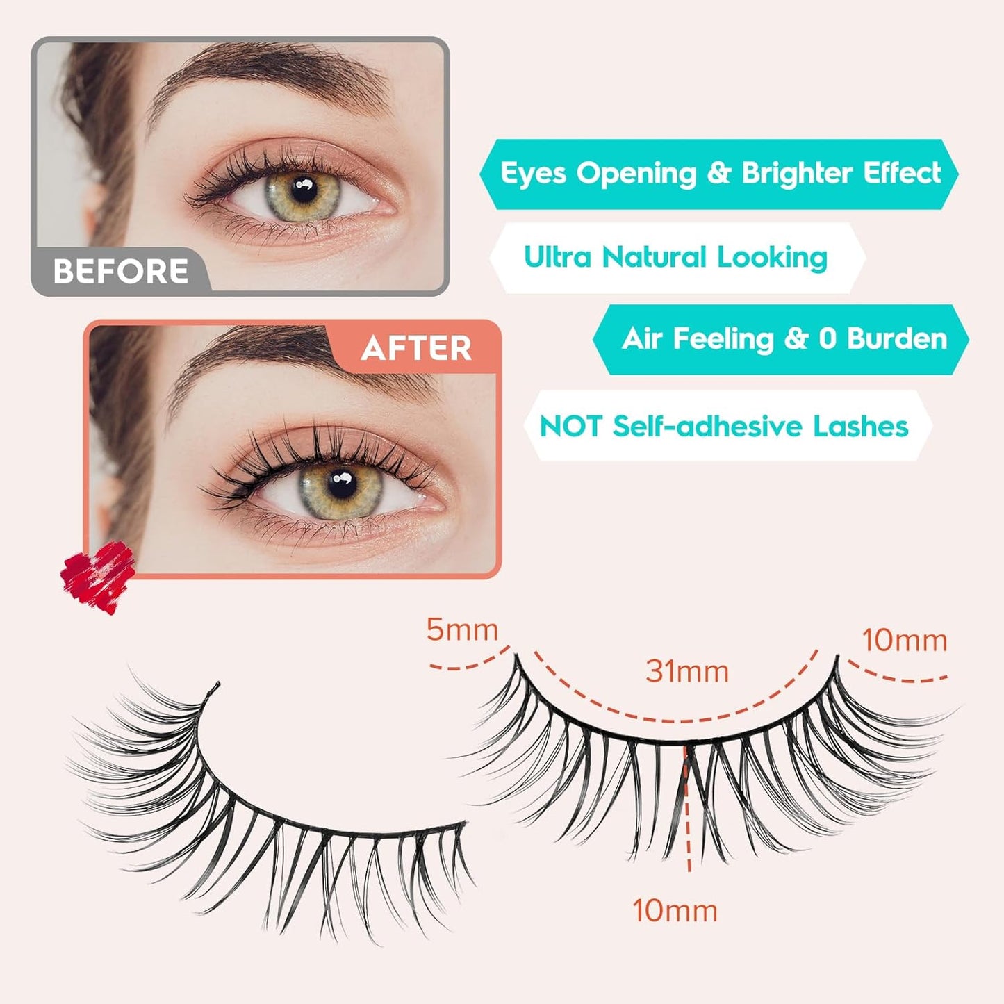 Natural Lashes Eyelashes 10mm Short Mink Lashes Wispy Eyelashes Thinner Band 3D Volume Cat Eye Lashes C Curl False Lashes 7 Pair by Siligli