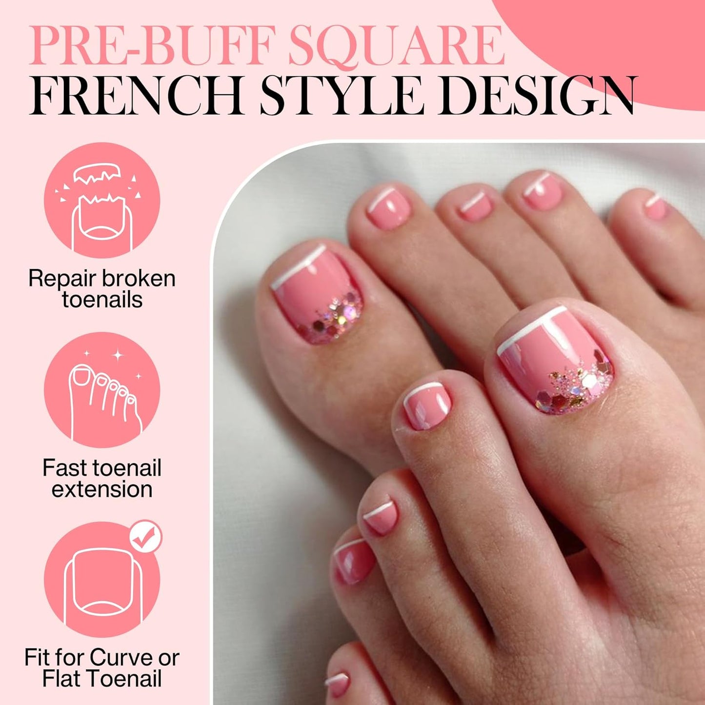 Square Toe Nail Press Ons French Style Toe Tips 240pcs Clear False Fake Toenails for Faster Toe Nail Extension Kit Home DIY Art Salon 15 Sizes Acrylic Nails, Luckyfairy