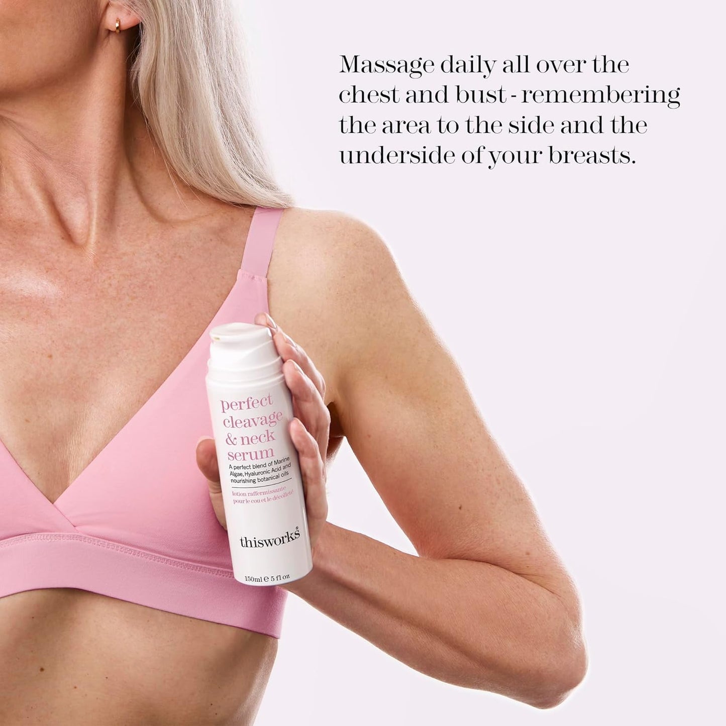 This Works Perfect Cleavage & Neck Serum with Marine Algae & Hyaluronic Acid – Neck Cream Firms & Hydrates – 5 fl oz