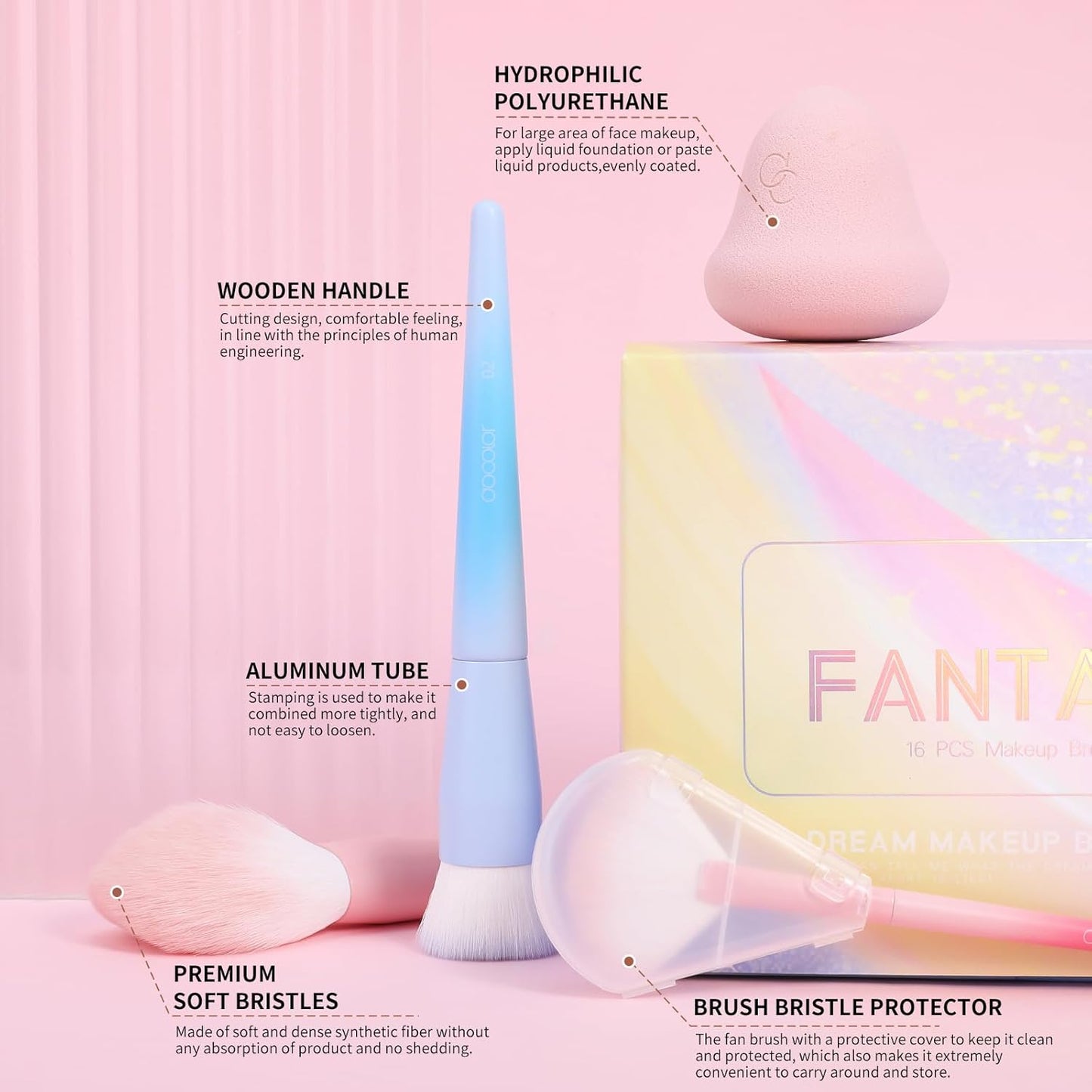 Docolor Makeup Brushes 16Pcs Makeup Brush Set with Makeup Bag Makeup Sponge & Brush Cleaning Pad Professional Face Powder Kabuki Foundation EyeShadow Concealers Brush Kit Gift Box Fantasy Series Ⅲ