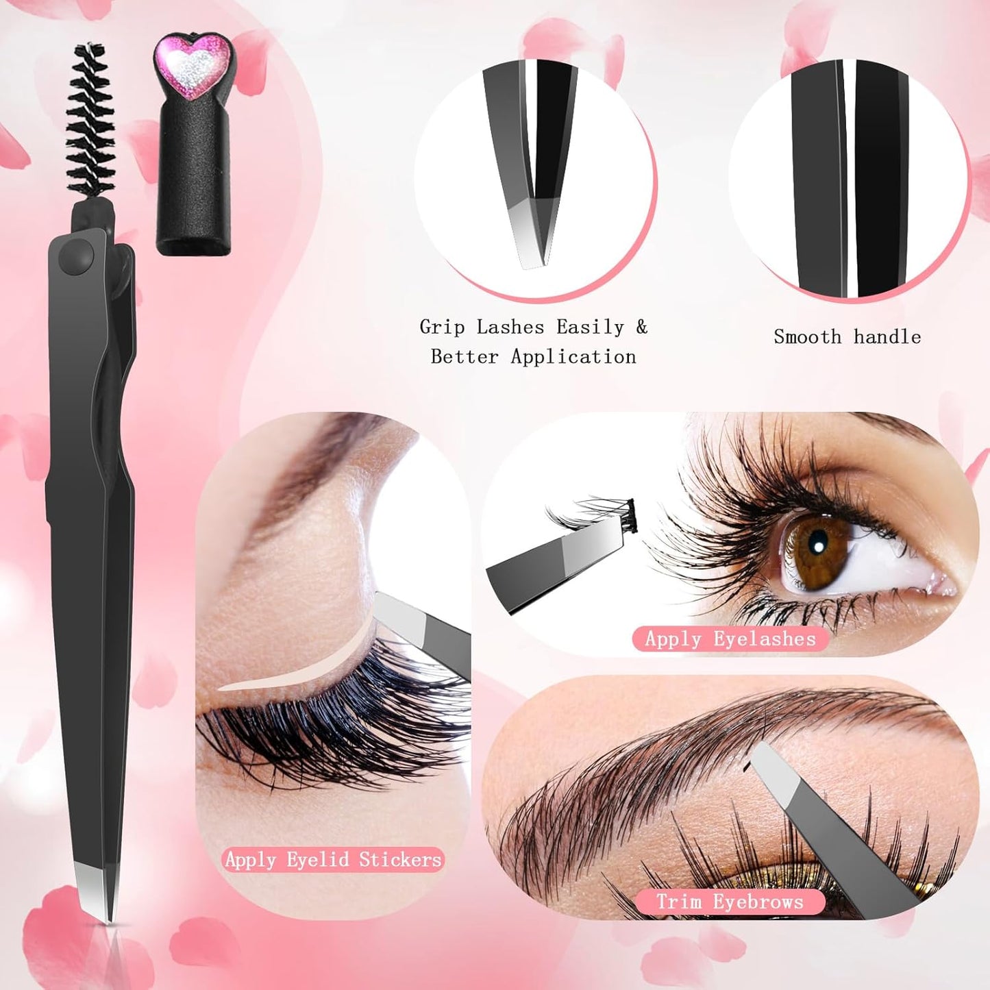 Eyelash Applicator Tool – 3-in-1 Lash Applicator Tool Set with Eyelash Extension Tweezers, Brush – Professional Eye Lash Applicator Tools for DIY Eyelash Extensions, Cluster Lashes