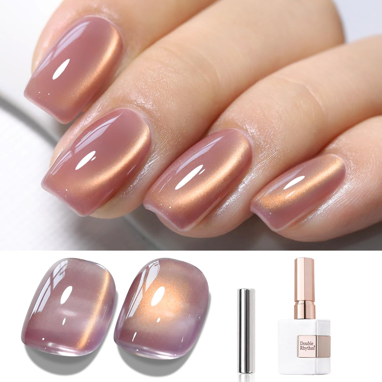 Double Rhythm 15ML Ice Glass Cat Eye Gel Polish with Magnet Holographic Glitter Shimmer Translucent Sheer Color Salon Soak Off Magnetic Nail at Home (Golden Violet-MC1129)