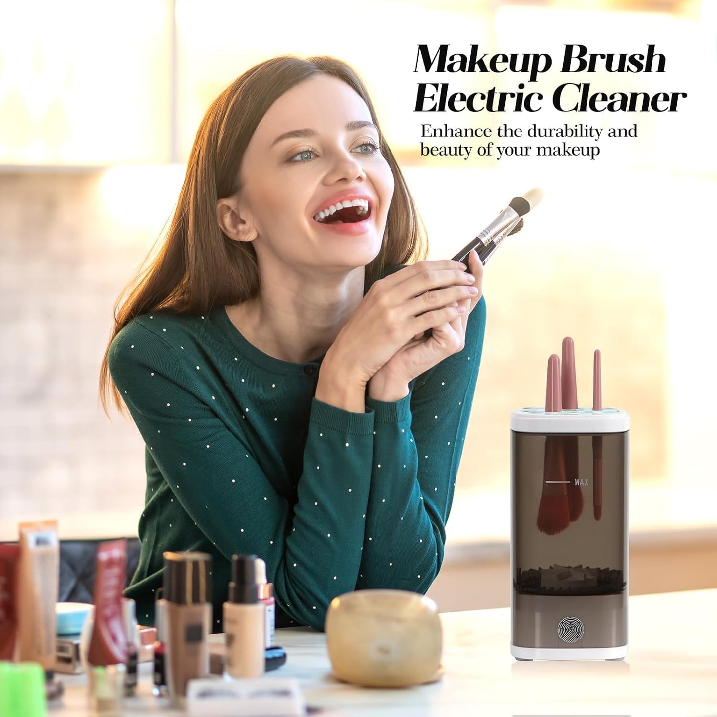 Electric Makeup Brush Cleaner and Dryer – Fast, Automatic Deep Cleaning Machine for All Brush Sizes, USB Rechargeable, Portable for Home & Travel