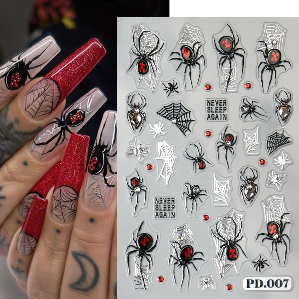 2Pcs Halloween Nail Stickers 5D Embossed Self Adhesive Day of The Dead Nail Decals with Cute Ghost Design Spider Web Pumpkin Nail Art Stickers Halloween Nail Supplies Nail Art Decoration for Women
