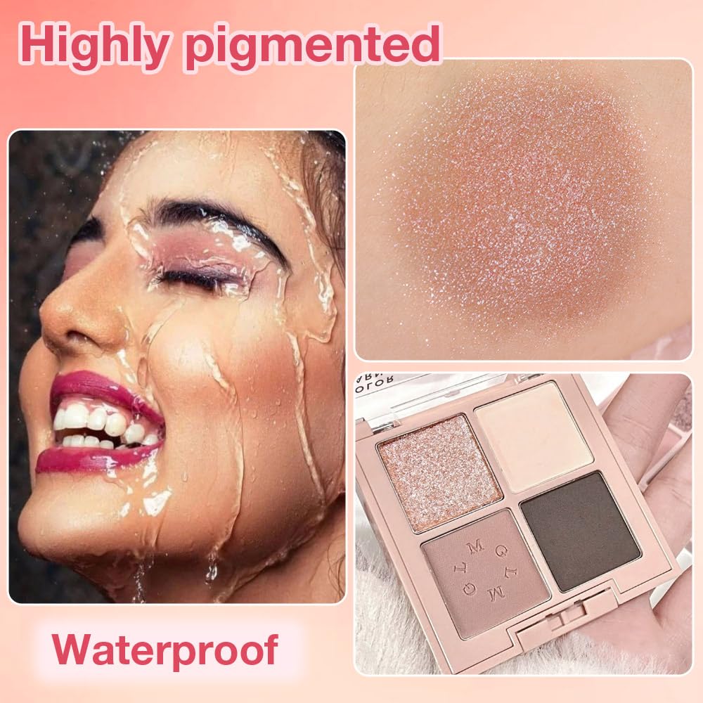 4Colors Eyeshadow Makeup Palette,Rose Gold Brown Natural Neutral Powde Eye Shadow Palette for Older Women,Long Lasting Naturing-Looking,Lightweight,Waterproof,Eye Makeup Kit Travel Size