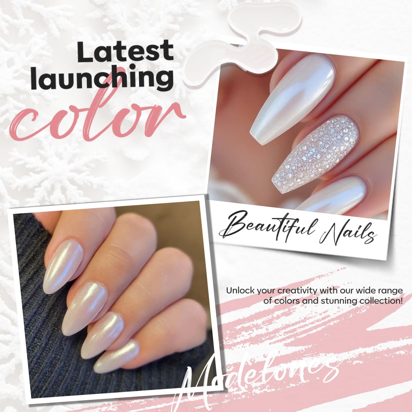 modelones Pearl White Nail Polish, Shimmer Glitter White 15 ml Quick Dry Nail Lacquer Strengthener Long Last Shine Fingernail Toe Nail Art DIY Home Travel Manicure Gift for Women Girls 0.5 Fl Oz