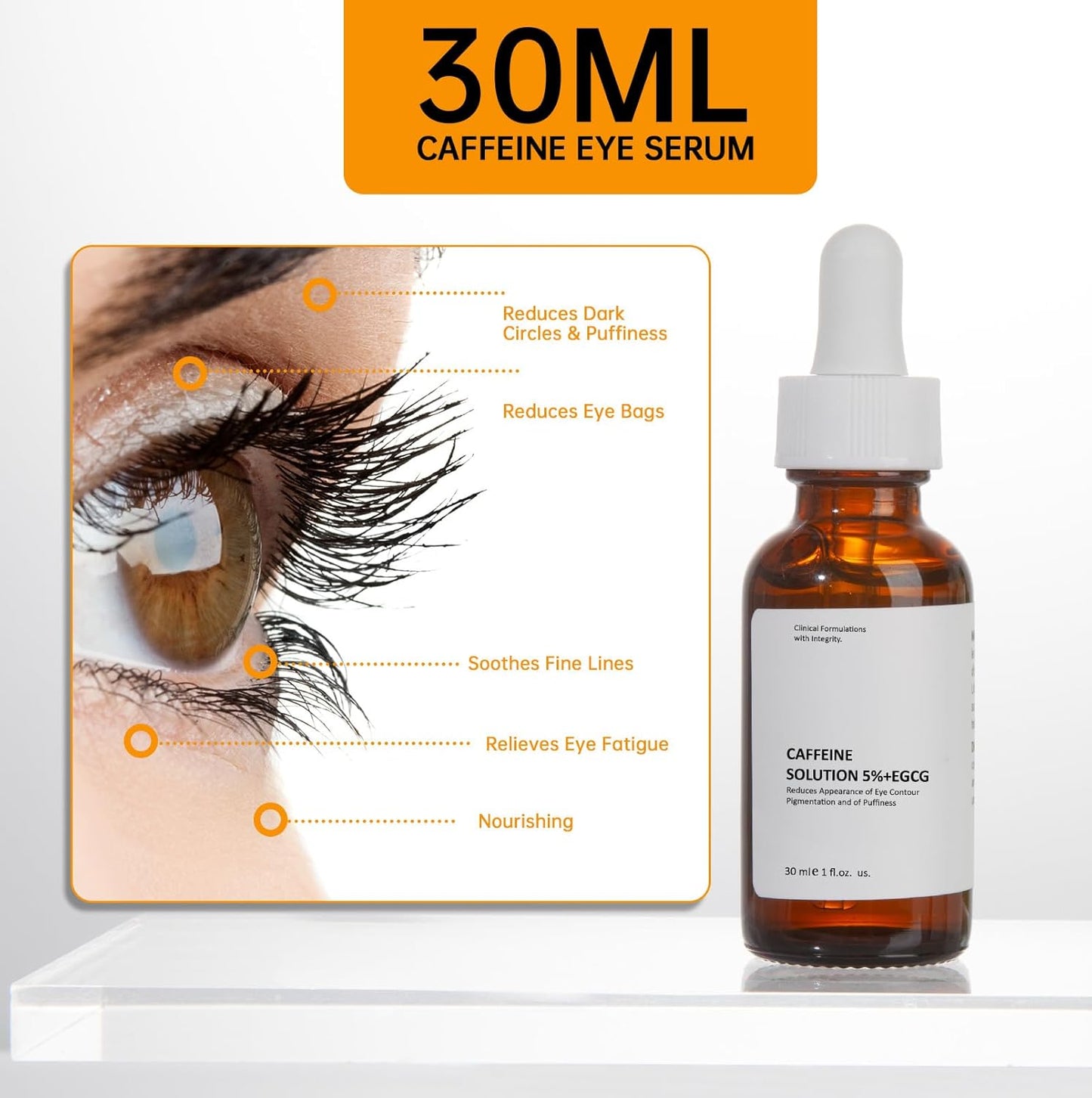 Caffeine Solution 5% + EGCG, Caffeine Eye Serum For Face, 30 ML/ 1 PCS Moisturizing Under Eye Solution For Reduces Dark Circles & Puffiness.