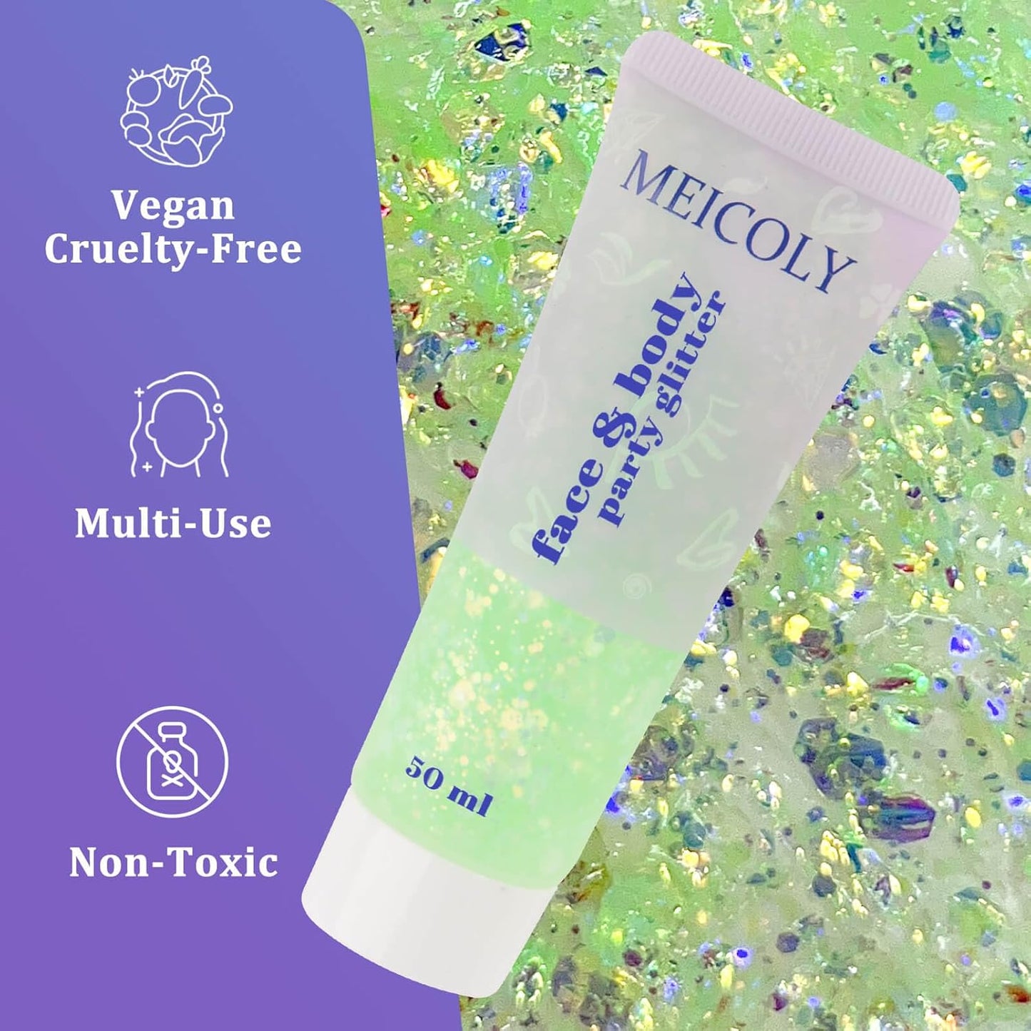 MEICOLY Chameleon Lime Green Body Glitter, Color Changing Mermaid Holographic Glitter Gel for Face, Body, Hair, Festival Party Cheer Makeup