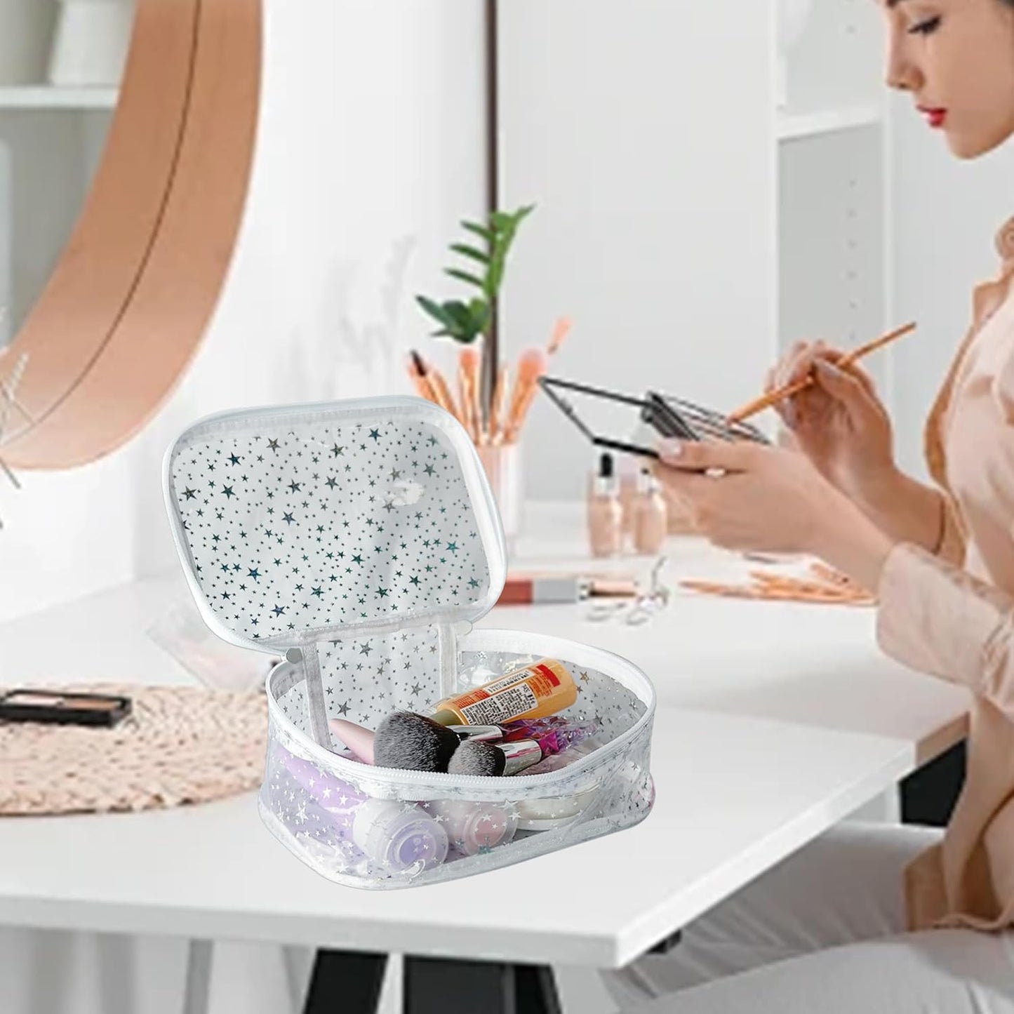 Holographic Makeup Bags Bulk,Clear Storage Bag Toiletry Pocket Portable Zippered Iridescent Pouch Waterproof Cosmetic Gift Bags for Women (Purple)