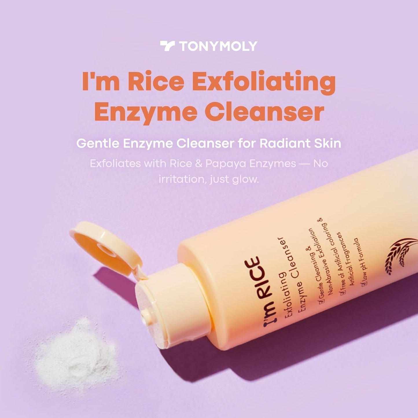 TONYMOLY I’m Rice Exfoliating Enzyme Cleanser – Rice Powder Face Wash & Papaya Enzyme Scrub, Gentle AHA Brightening Mask for Smooth Radiant Skin, 50g
