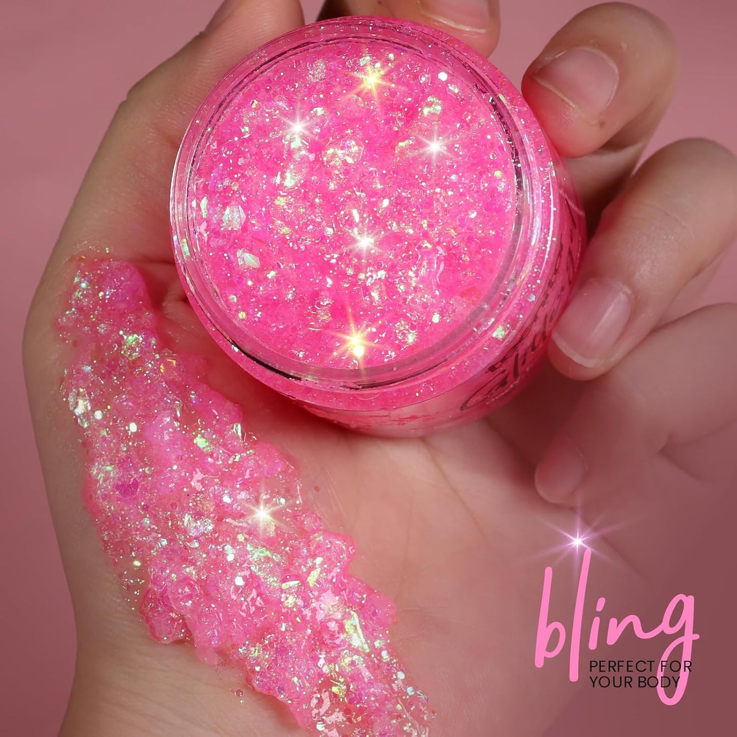 Teenitor Face Glitter, Pink Body Glitter Gel, Hair Glitter Gel, 80g/2.8oz Holographic Rave Glitter for Face and Body