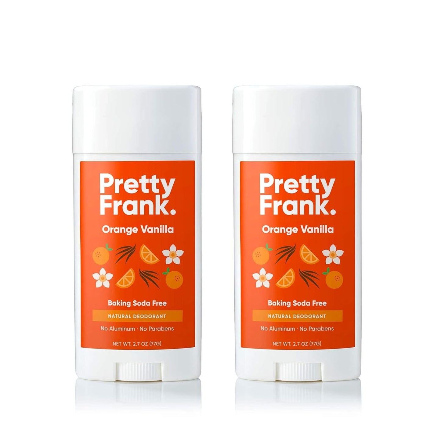 Pretty Frank Natural Aluminum-Free Deodorant Stick, Baking Soda-Free, Orange Vanilla (2-Pack) | Sensitive Skin Friendly, Effective Odor Control for Women & Men, Organic Ingredients and Essential Oils