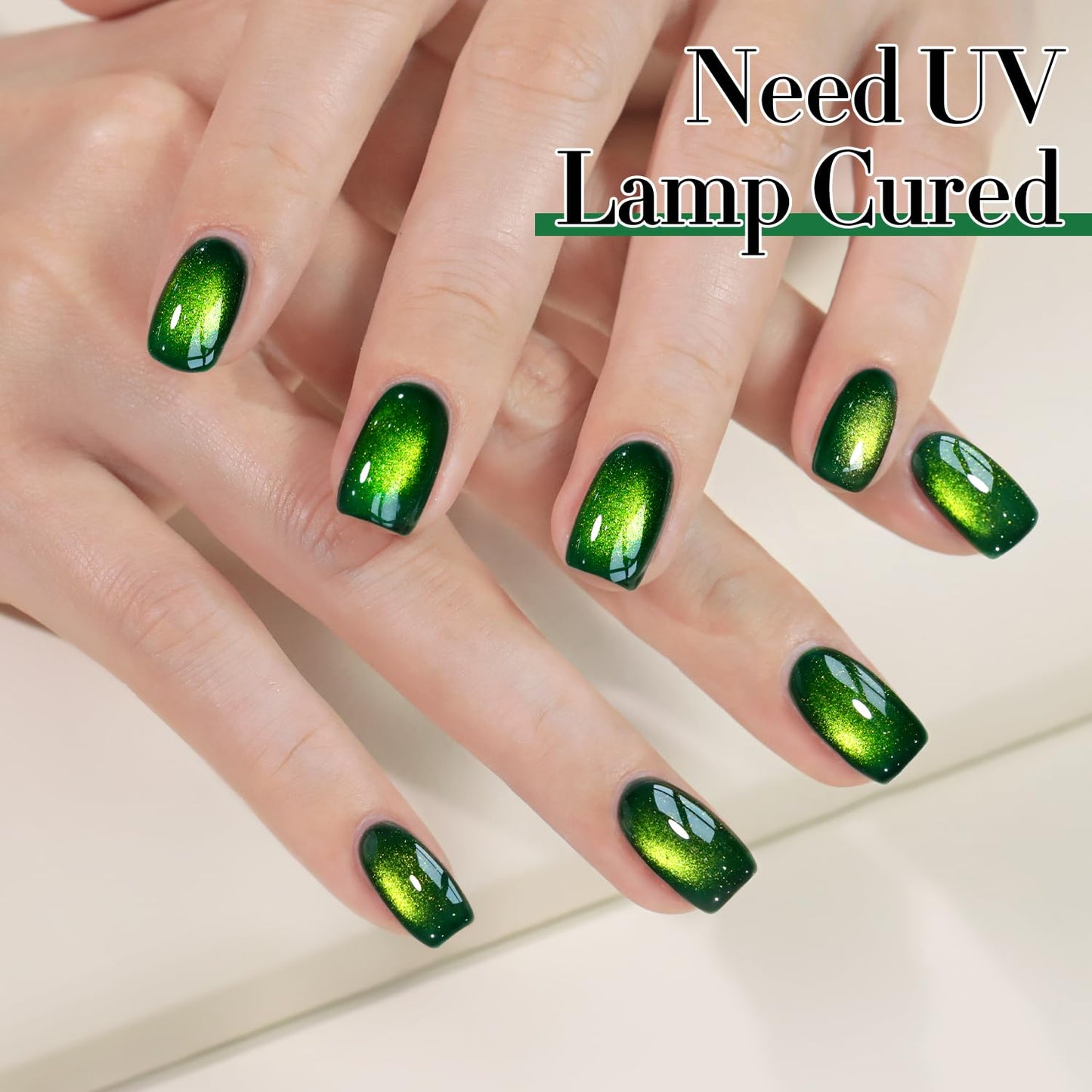 Double Rhythm Cat Eye Gel Polish with Magnet 15ML Holographic Glitter Shimmer Translucent Sheer Color Glass Magnetic Gel Polish Salon DIY at Home (Dark Green-MC1045)