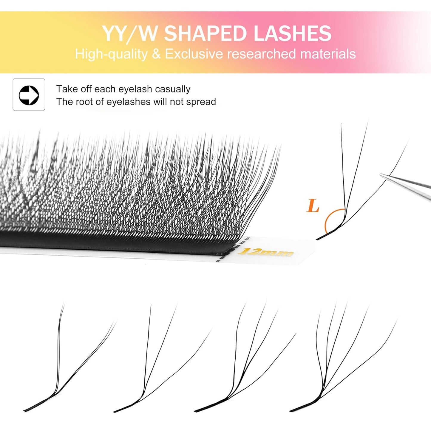W Lash Extensions 4D Eyelash Extensions W Shape 0.07mm Thickness L Curl 9mm Premade Fans W Lashes Individual Lashes Matte Black 12 Rows False Eyelashes Volume Lashes(W-4D-0.07-L,9mm)