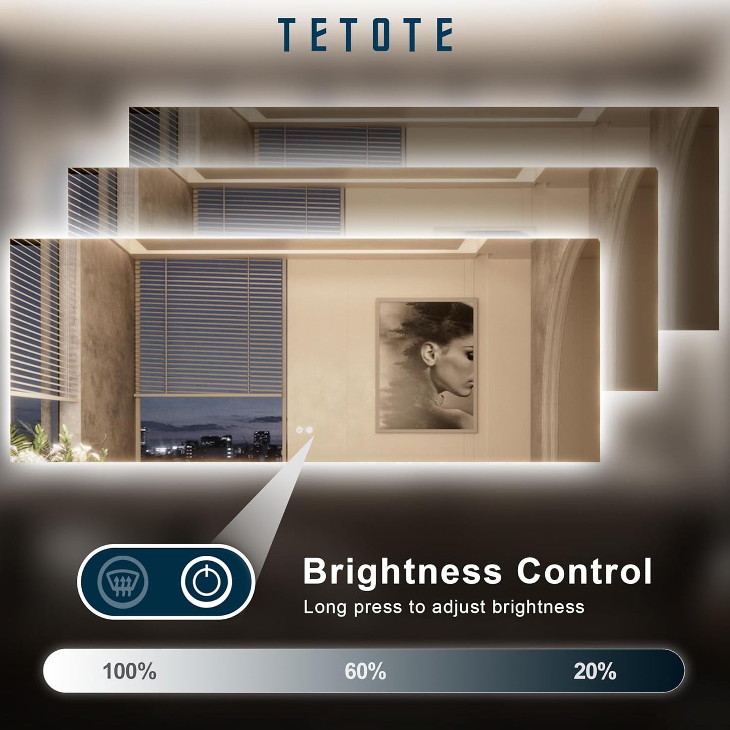 TETOTE Backlit Bathroom 84 x 32 Vanity Mirror with Light,3 Color White/Warm/Natural,Anti-Fog Lighted Mirror,Dimmable,Wall Mounted