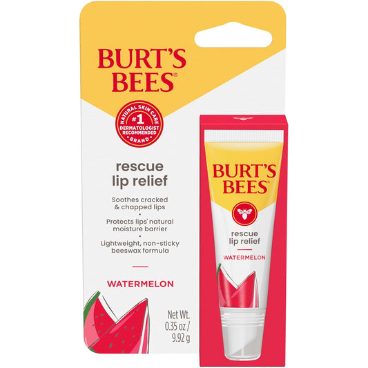 Burt's Bees Rescue Lip Relief, Watermelon, Hydrating Lip Balm for Dry Cracked Lips, with Responsbily Sourced Beeswax and Shea Butter, 100% Natural Origin, 1 Squeezy Tube, 0.35oz