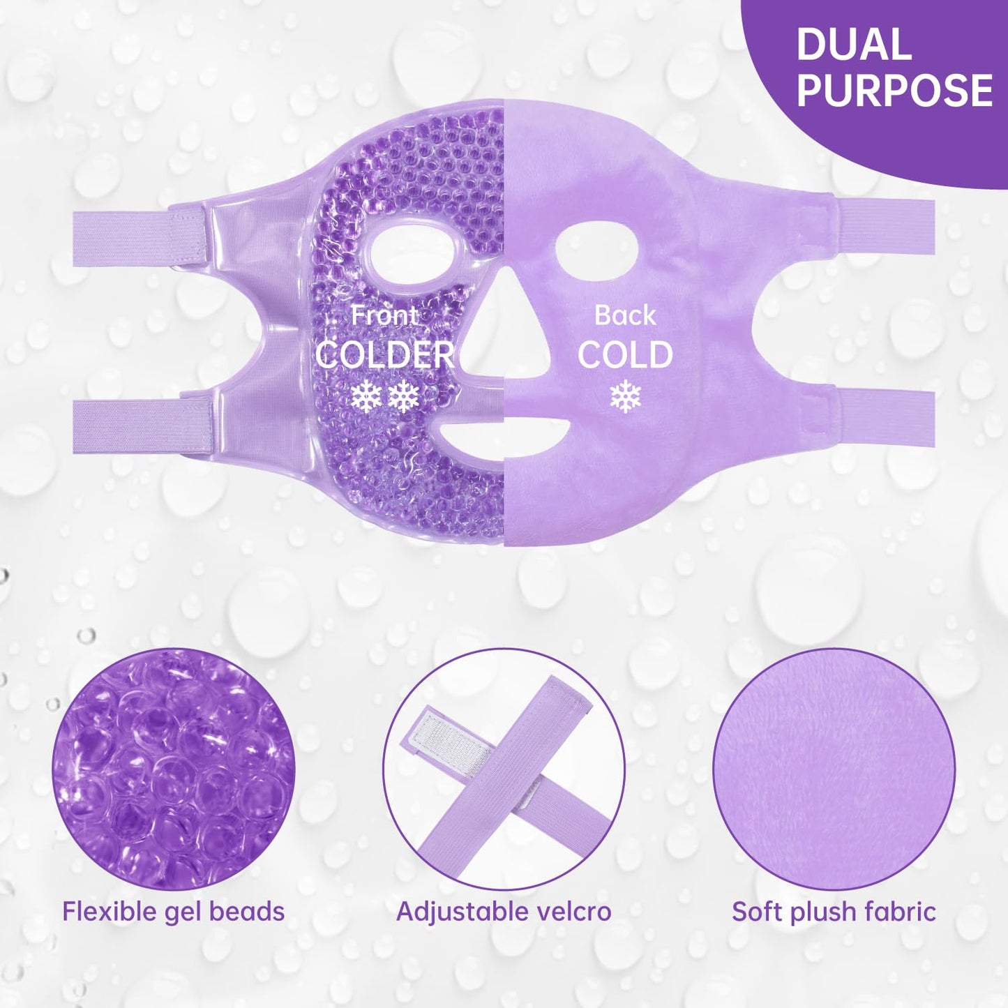 ZNÖCUETÖD Face Eye Mask Ice Pack for Reducing Puffiness, Bags Under Eyes, Puffy Dark Circles, Migraine,Hot/Cold Pack with Soft Plush Backing (Purple #22)