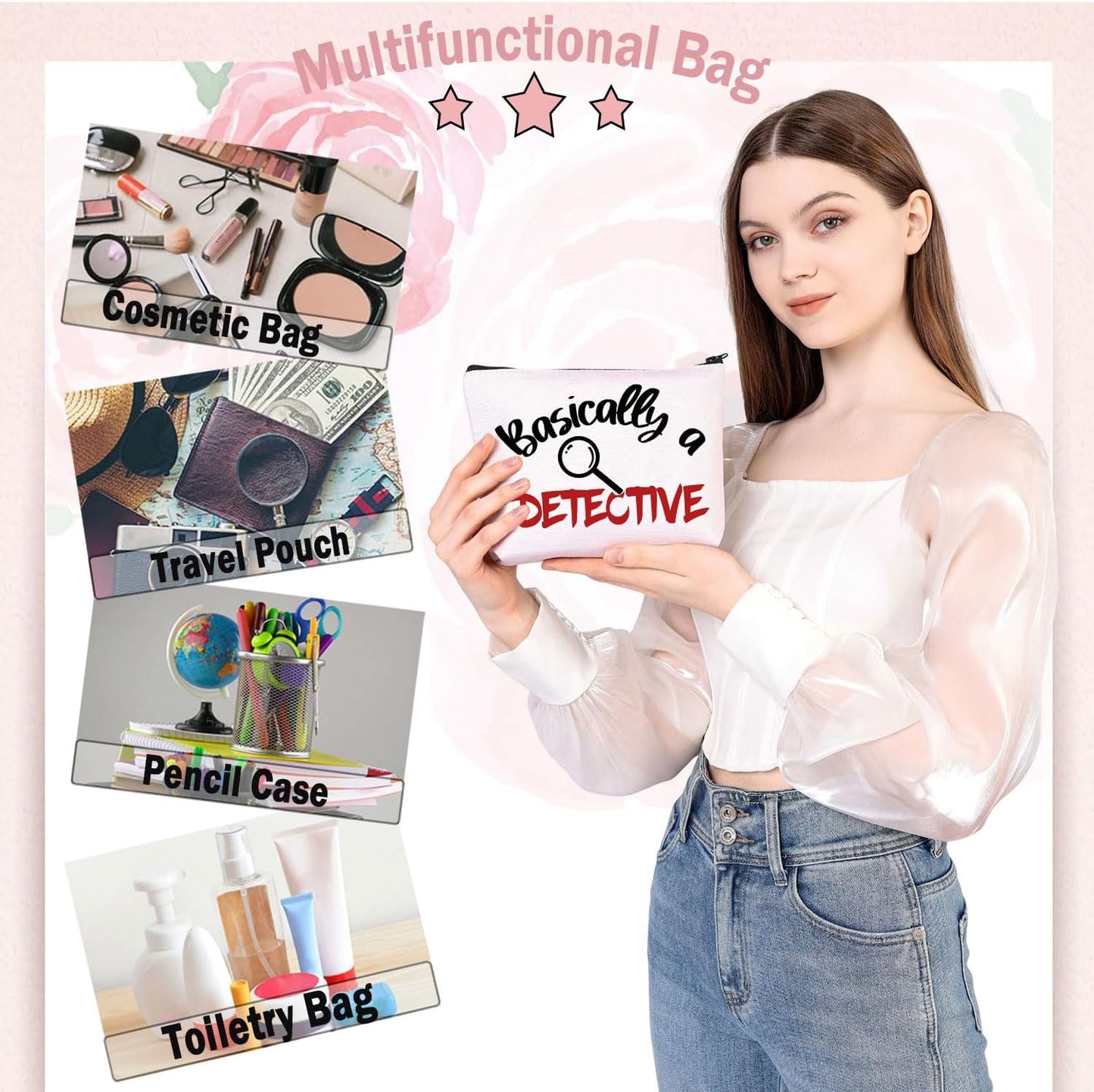 BDPWSS Basically A Detective Makeup Bag True Crime Gift True Crime Junkie Gift True Crime Lovers Gift True Crime Podcast Gift (basically detective)