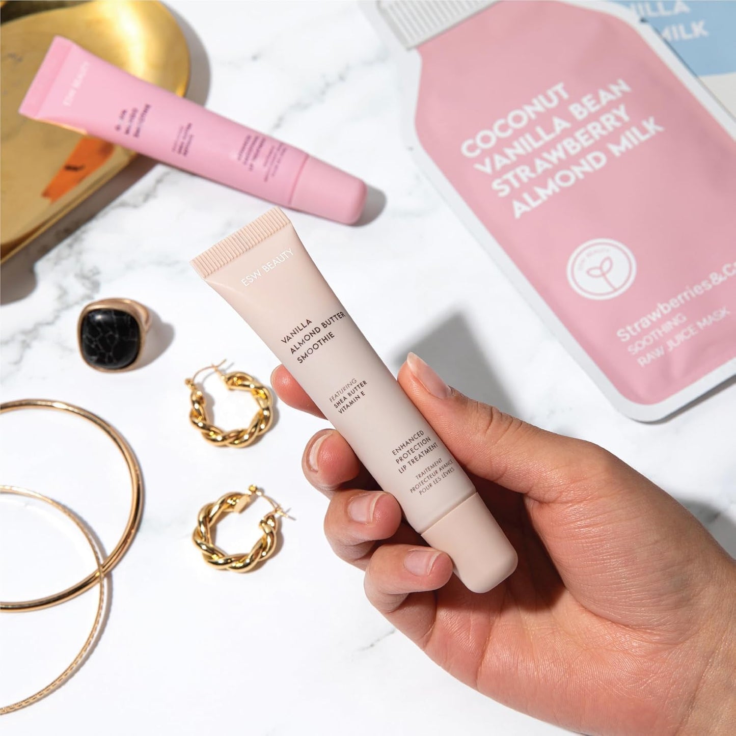 ESW Beauty Vanilla Almond Butter Lip Treatment - Light Caramel Brown Tint with Shea Butter, Vitamin E, Vanilla & Almond for Enhanced Protection & Skin Barrier Support