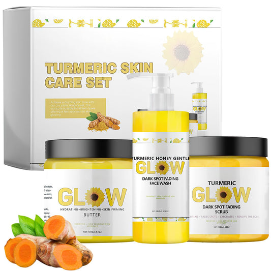 Glow Combo Skincare Set,3 In 1 Turmeric Combo Skincare Set，Turmeric Glow Butter,Hydration Glowing Skincare Set for All Skin Types