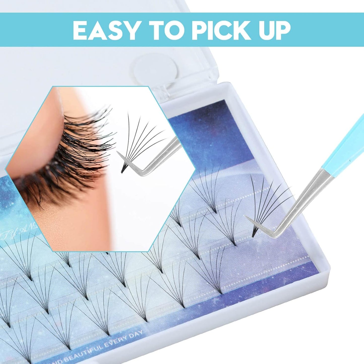 Ms.Queen Lash Tweezers for Eyelash Extensions, Precision Fiber Tip 90 Degree Tweezers for Mega Volume Lashes Extensions, Blue