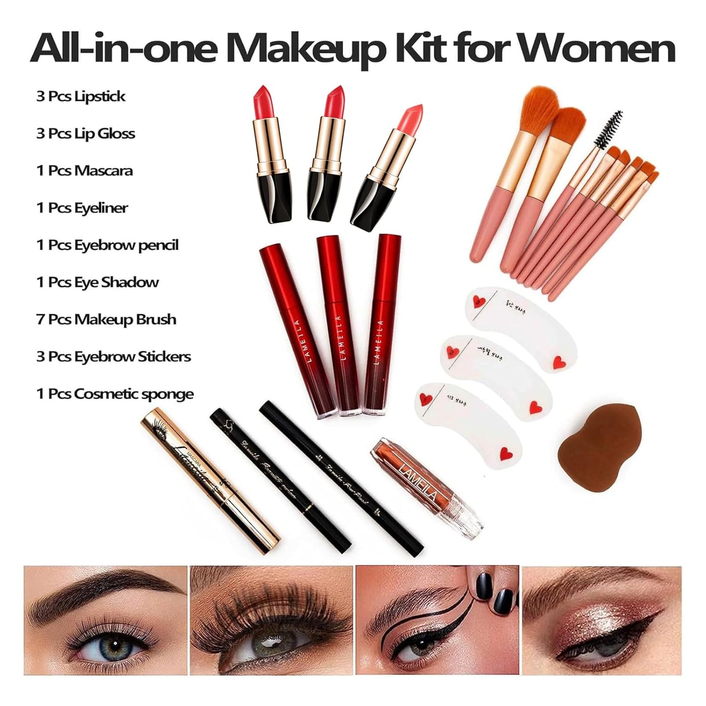 88 Colors Professional Makeup Palette Set Kit Combination, All In One Makeup Gift Set for women Full Kit， include Eyeshadow,Lipstick,Compact Powder,Eyeliner,Concealer（006-Black）