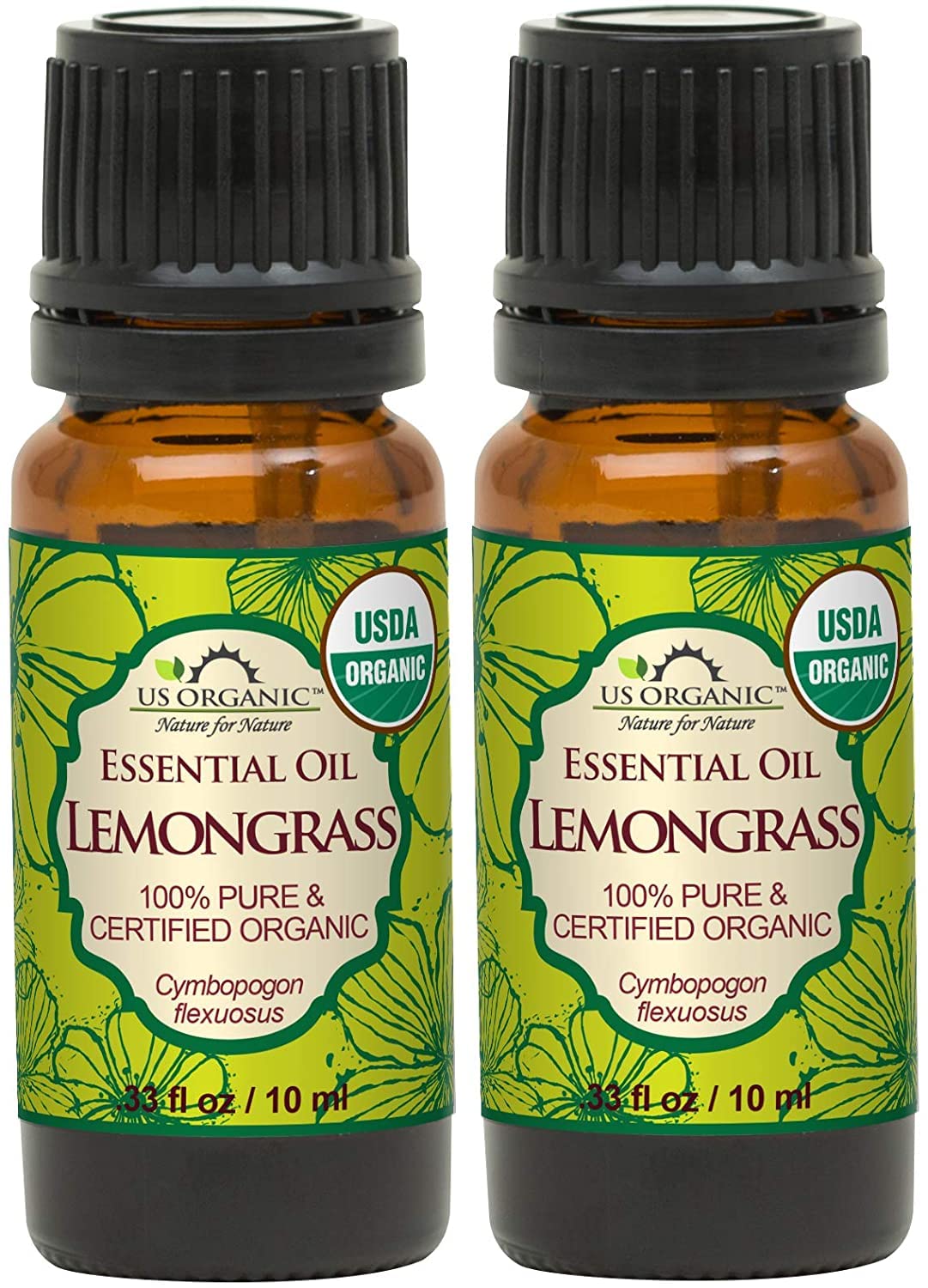 US Organic 100% Pure Lemongrass Essential Oil, USDA Certified Organic, Undiluted, Therapeutic Grade, Steam Distilled, for Aromatherapy, Freshening, and DIY Personal Care (10ml, Pack of 2)