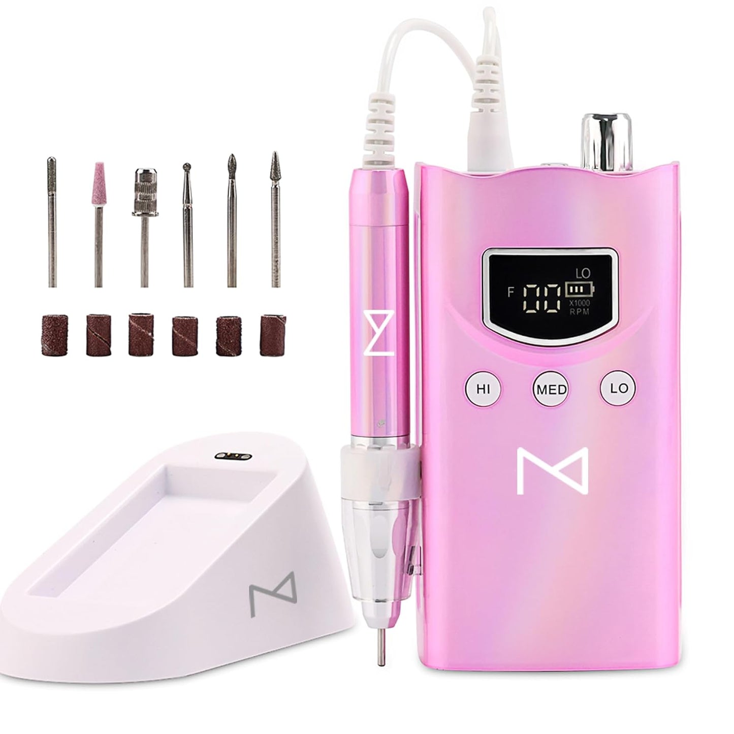 M GEM Brushless Nail Drill 35K RPM | Professional Cordless Efile Machine | Rechargeable Electric Nail File with Bits | Portable Quiet Low Vibration Tool for Acrylic, Gel, Natural Nails (Pink)