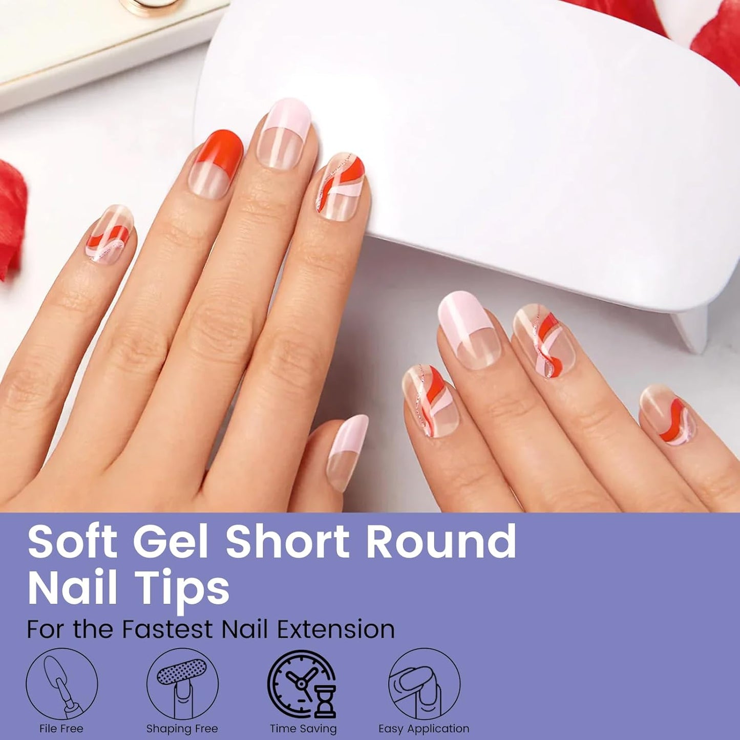 Short Oval Round Nail Tips, 240PCS Soft Gel Pre-shaped Half Matte Short Round Gel Nail Tips, 12 Sizes Full Cover Acrylic Press on Fake Nails for Nail Extension Art DIY Nail Salon