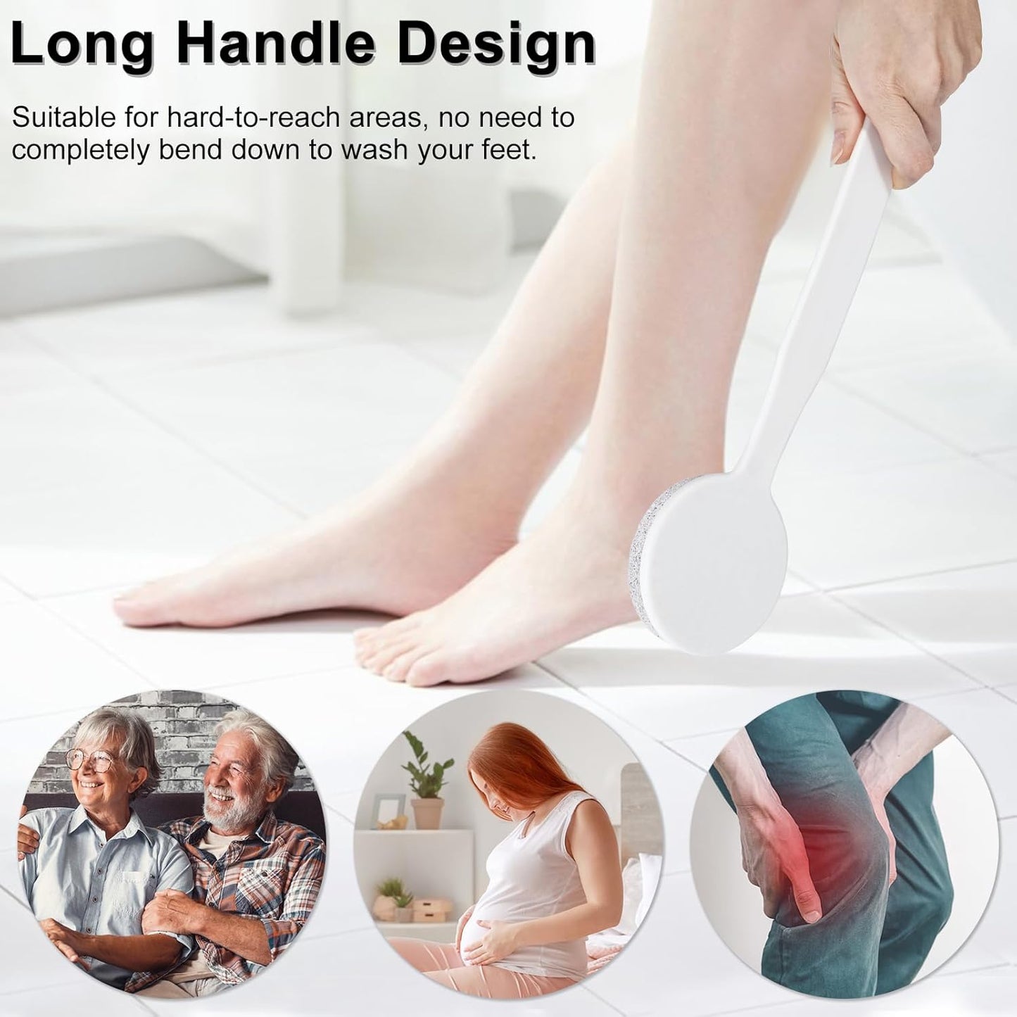 Pumice Stone for Feet with Long Handle (Curved Handle,White, Count, 2.0)