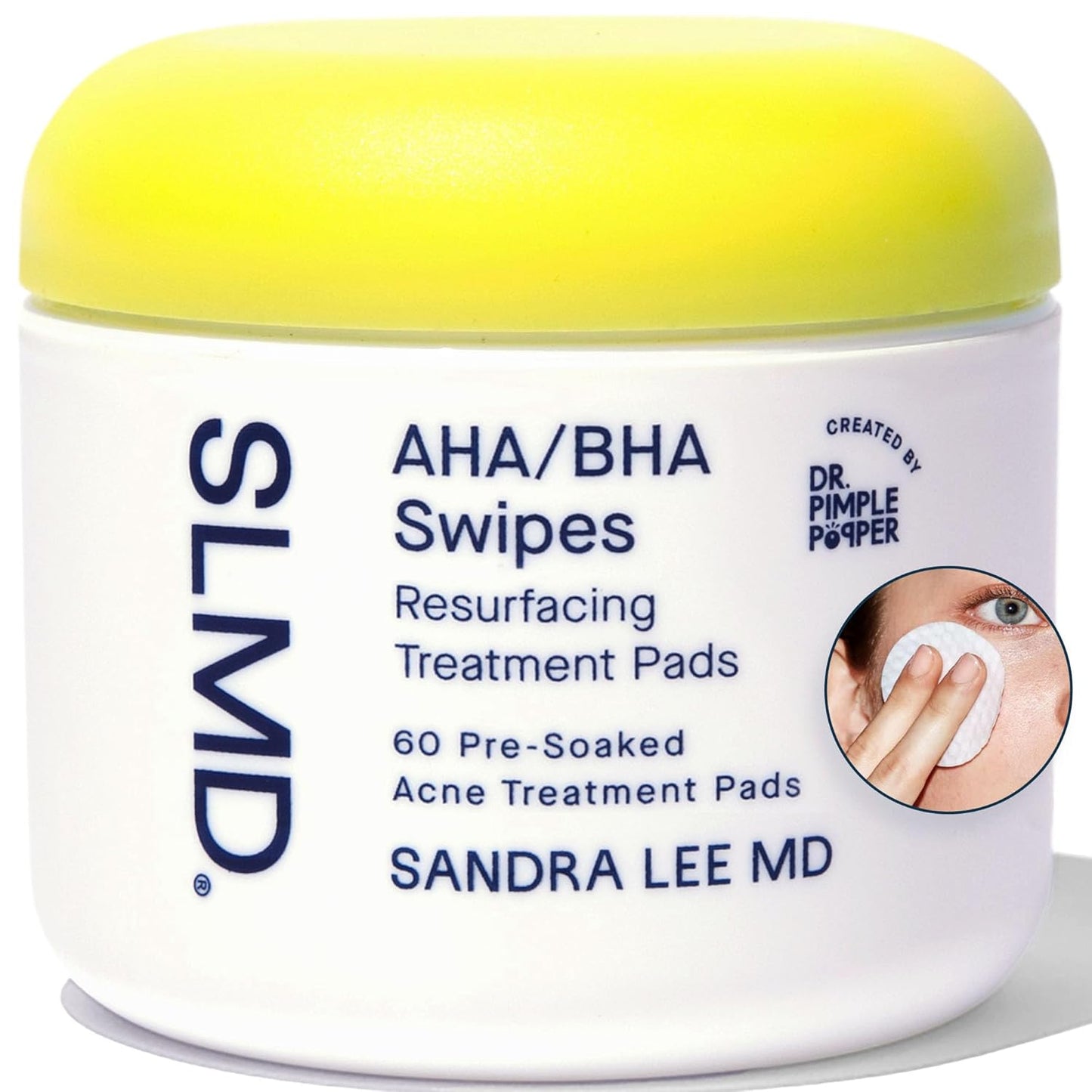 SLMD by Dr. Pimple Popper - AHA BHA Toner Pads Swipes, Salicylic Acid, Glycolic Acid & Lactic Acid - Daily Resurfacing Pads for Face & Body - Facial Exfoliating Pads Resurface, Treat, and Prevent Acne