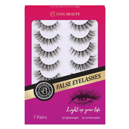 Wispy Lashes - Natural False Eyelashes Strip Lashes with Clear Band for Daily Wear 7 Pairs Cat Eye Lashes 12mm Reusable Fake Lashes That Look Like Extensions