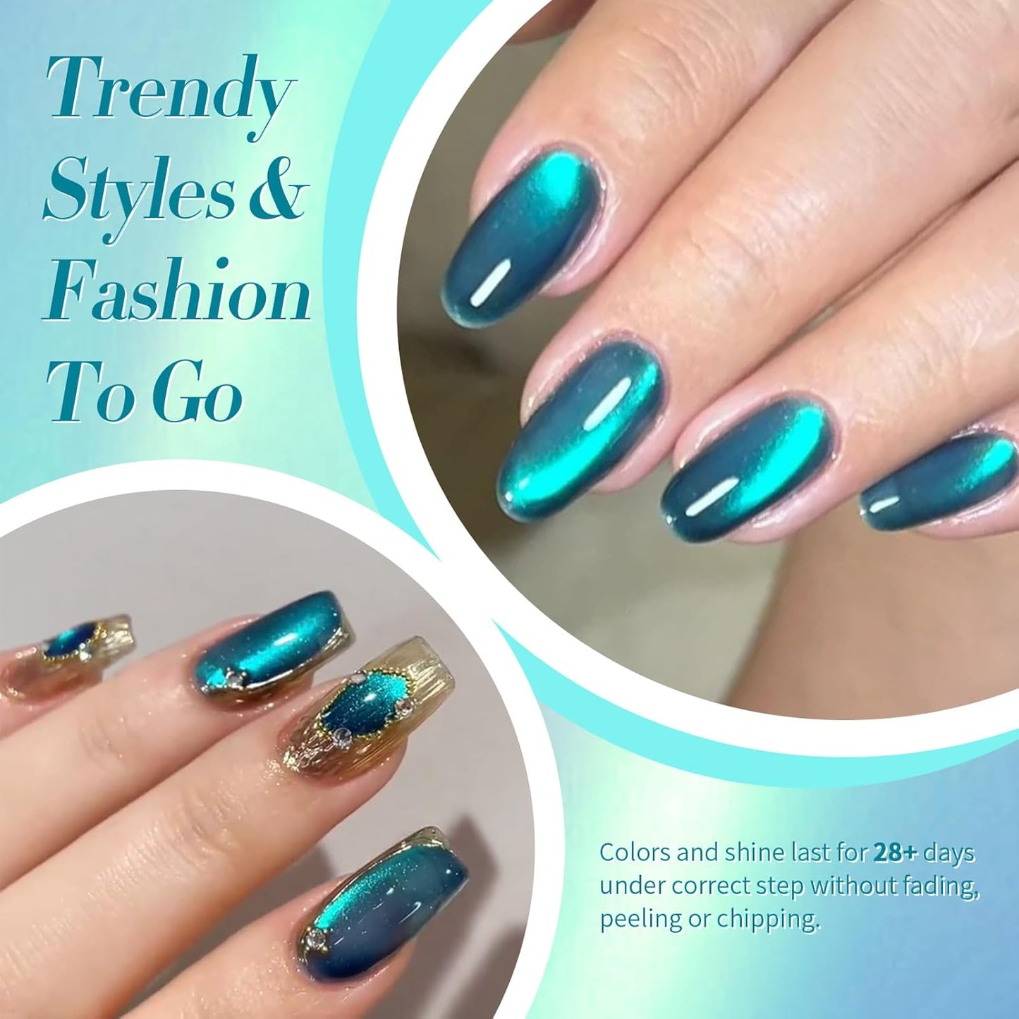 Born Pretty Cat Magnetic Gel Nail Polish, Sea Blue Crystal Cat, Holographic Magnetic Nail Art Manicure Salon DIY at Home 15ML