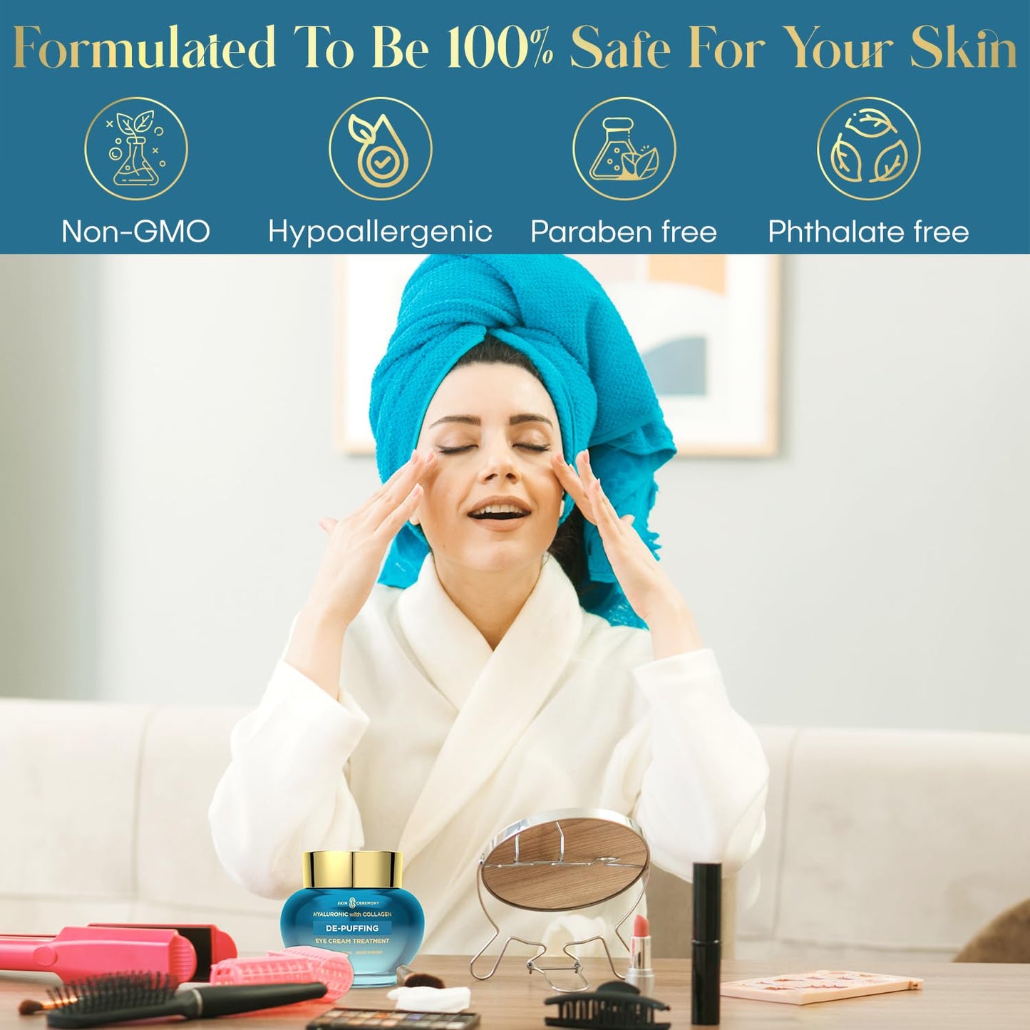 Hyaluronic Acid & Collagen De-Puffing Eye Cream - Hydrates and Promotes Moisture Retention - Helps reduce Under Eye Bags & Dark Circles - Skin Care Made in Korea - 1.0 FL.OZ.