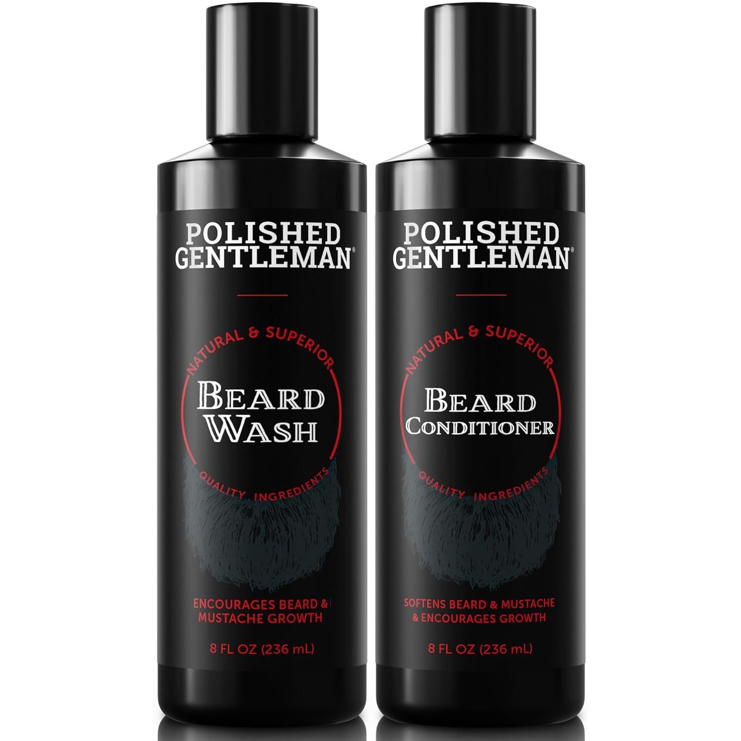 Polished Gentleman Beard Wash and Conditioner Set - Softens and Strengthens - Beard Shampoo with Growth Oil - Moisturizer & Beard Thickener - Tea Tree Unscented - Paraben-Free & Sulfate-Free (8oz)