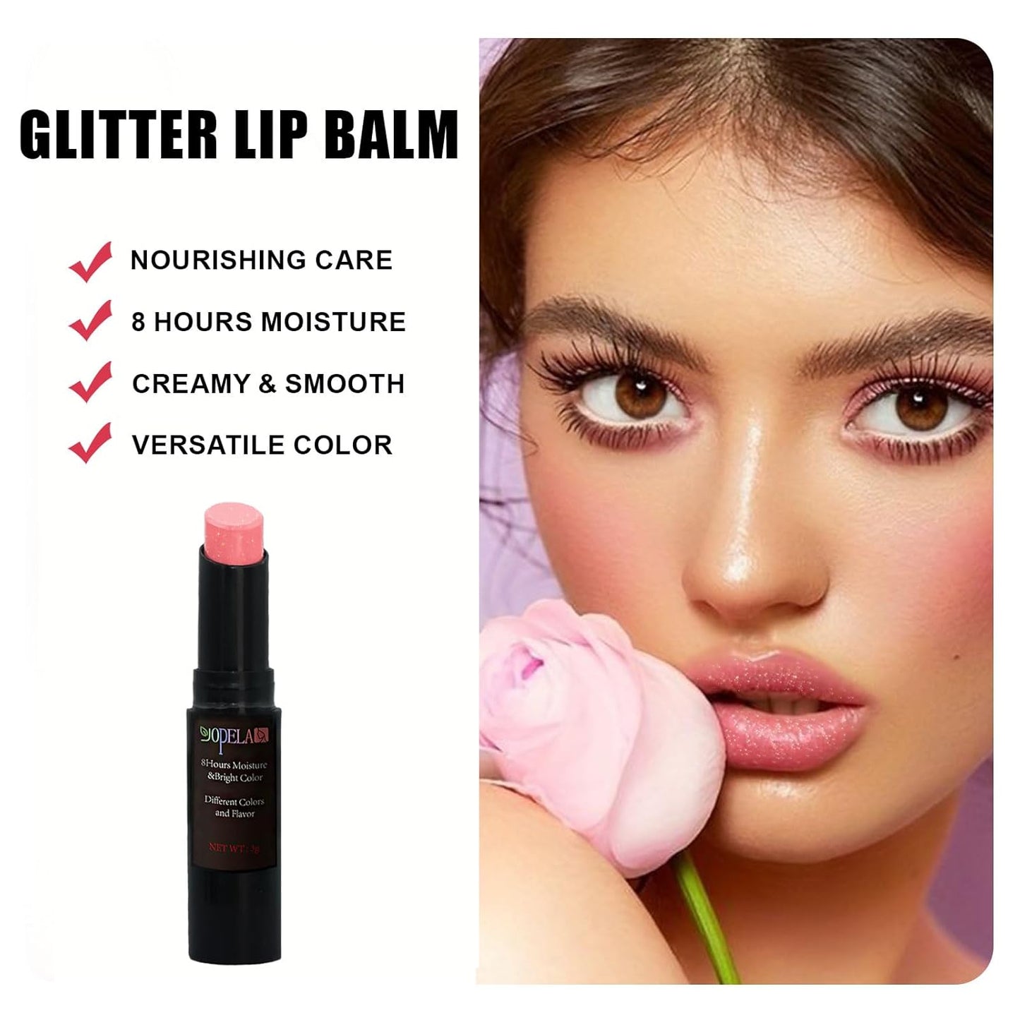 Yopela 10 Pack Tinted Lip Balm With Glitter Powder Stocking Stuffers Tinted Chapstick - Moisturizing Lip Balm with Shimmer - Lipstick Set - Assorted Colors and Favors Valentine's Gift